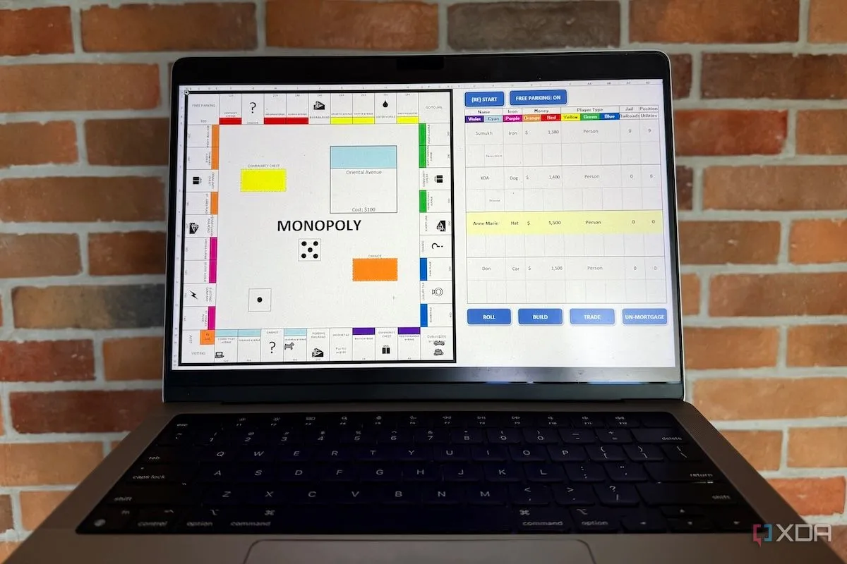 Một trò chơi điện tử đang chạy bên trong Microsoft Excel, minh họa khả năng linh hoạt của ứng dụng