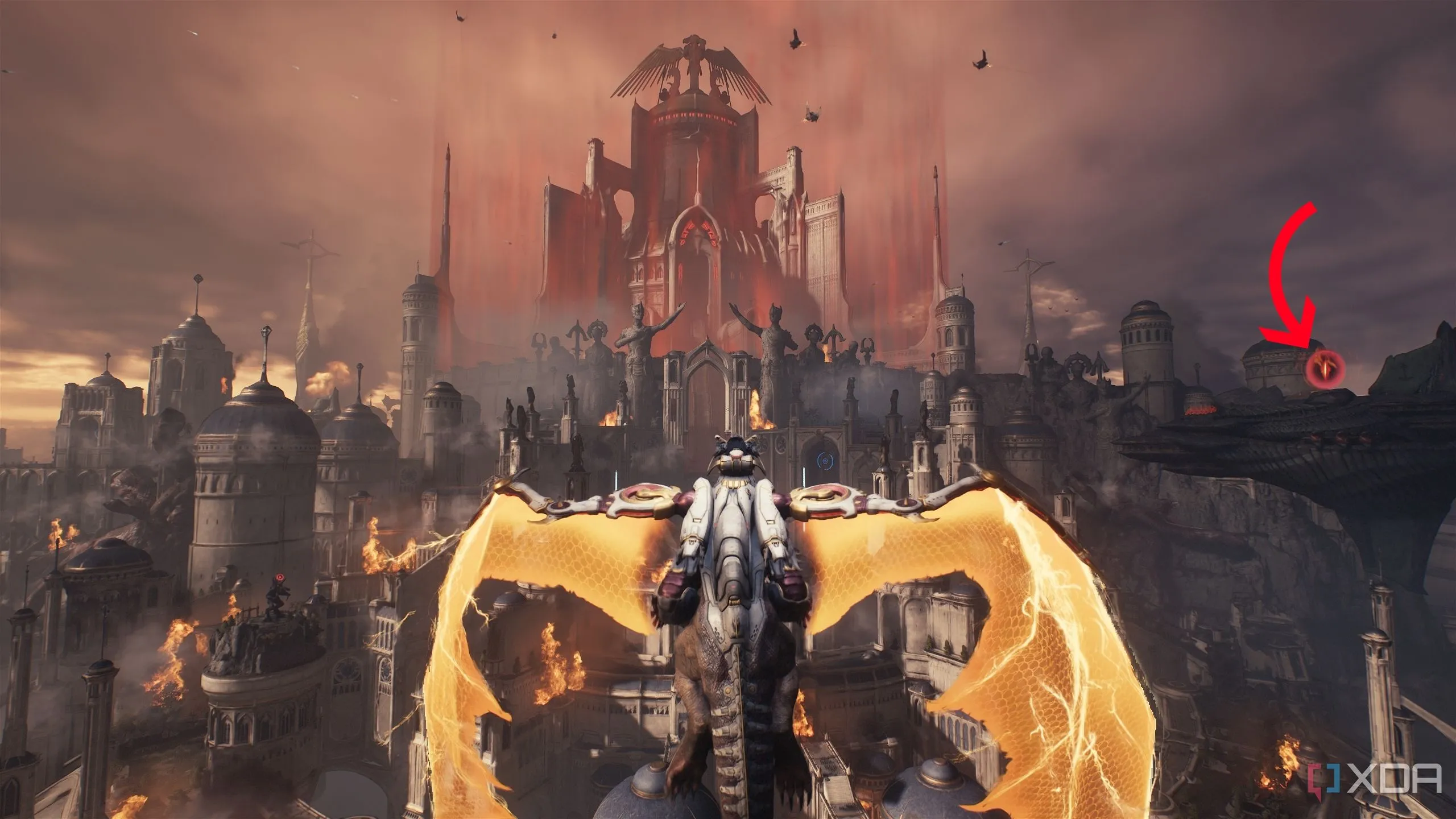 Mũi tên chỉ vào tàu chở địa ngục thứ hai trong Doom The Dark Ages