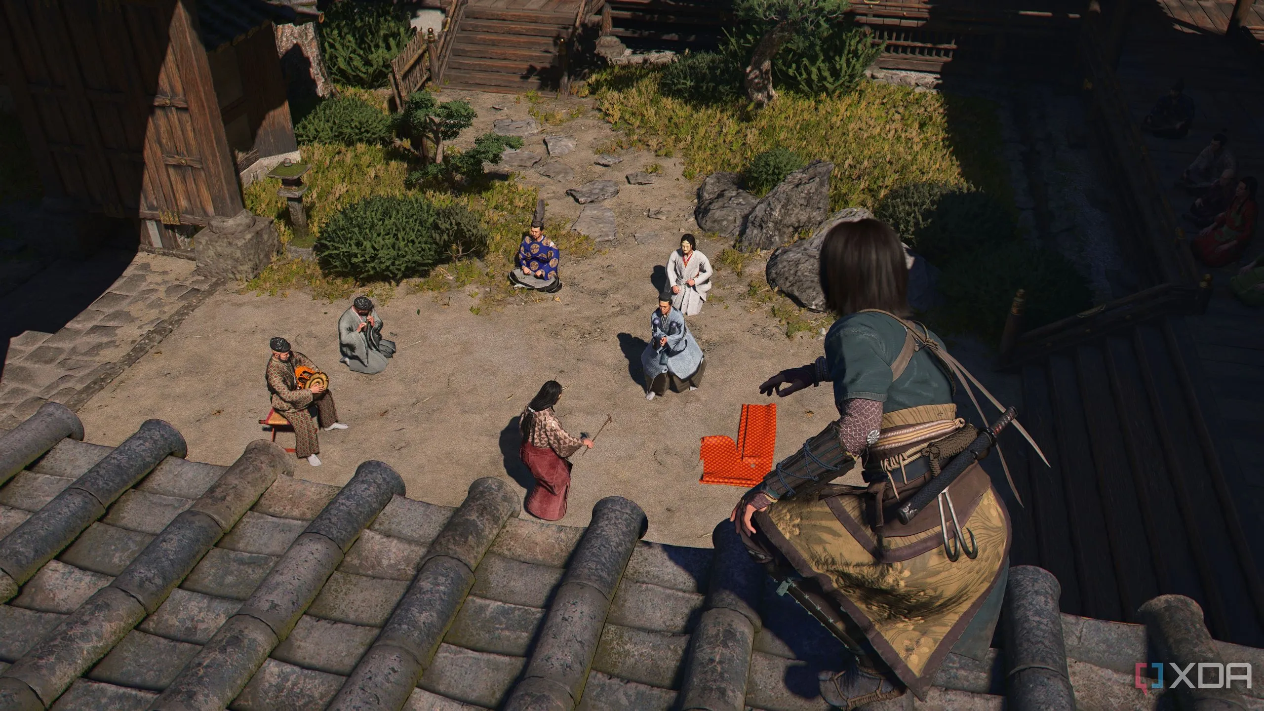 Naoe thực hiện kỹ năng parkour bám gờ trong Assassin's Creed Shadows, minh họa cập nhật parkour.