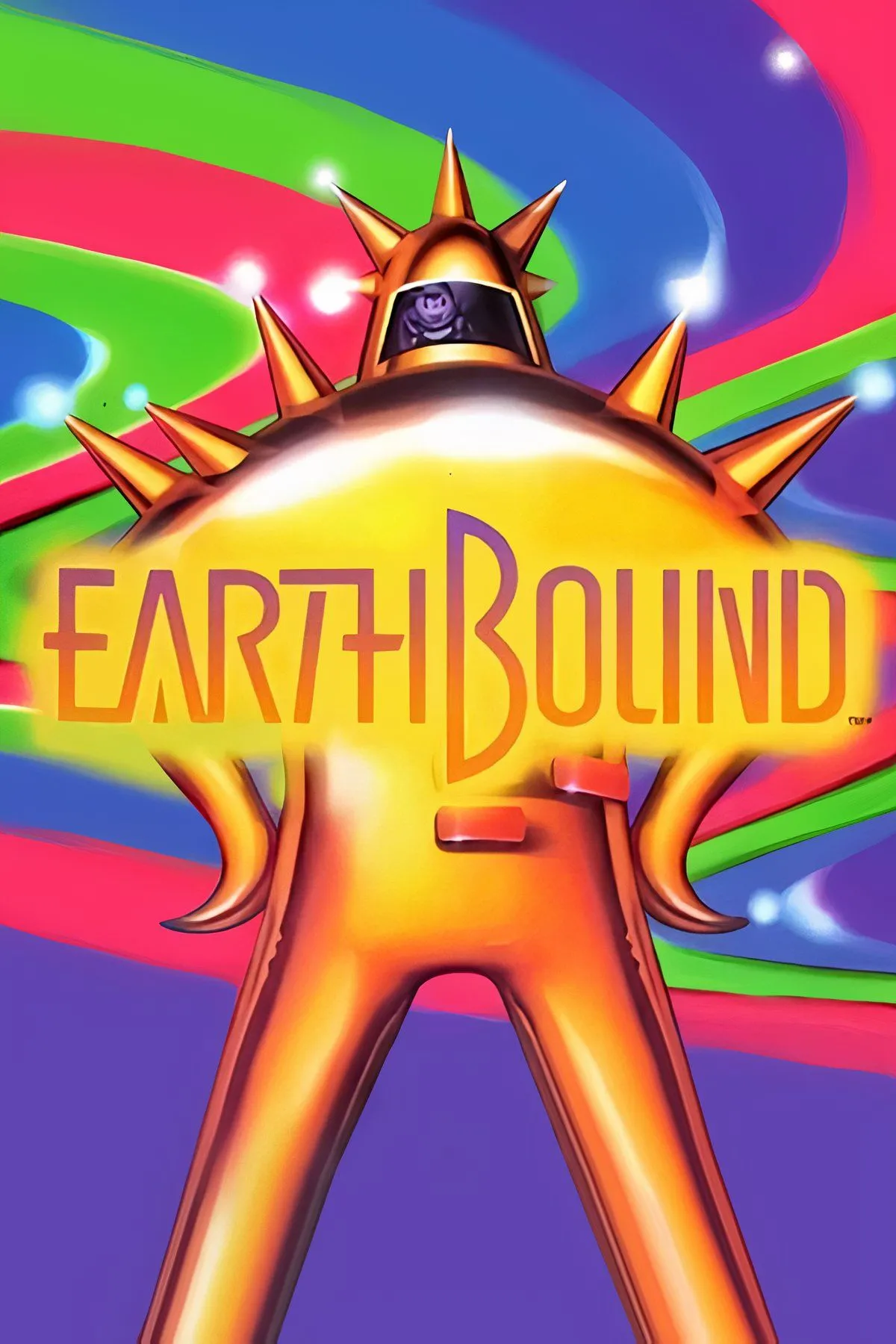 Ness và các bạn trong khung cảnh đặc trưng của game Earthbound, thể hiện phong cách đồ họa độc đáo