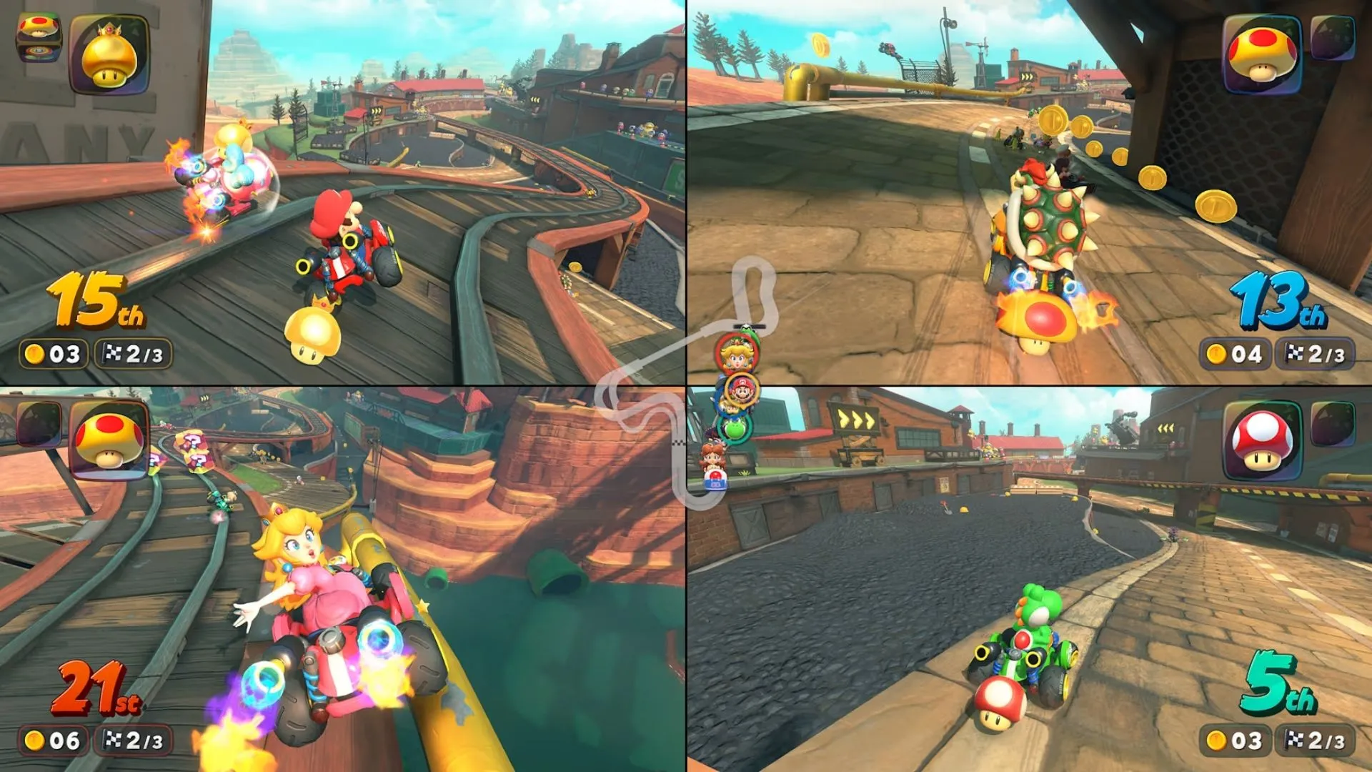 Người chơi điều khiển xe kart trong môi trường game đầy màu sắc và sống động