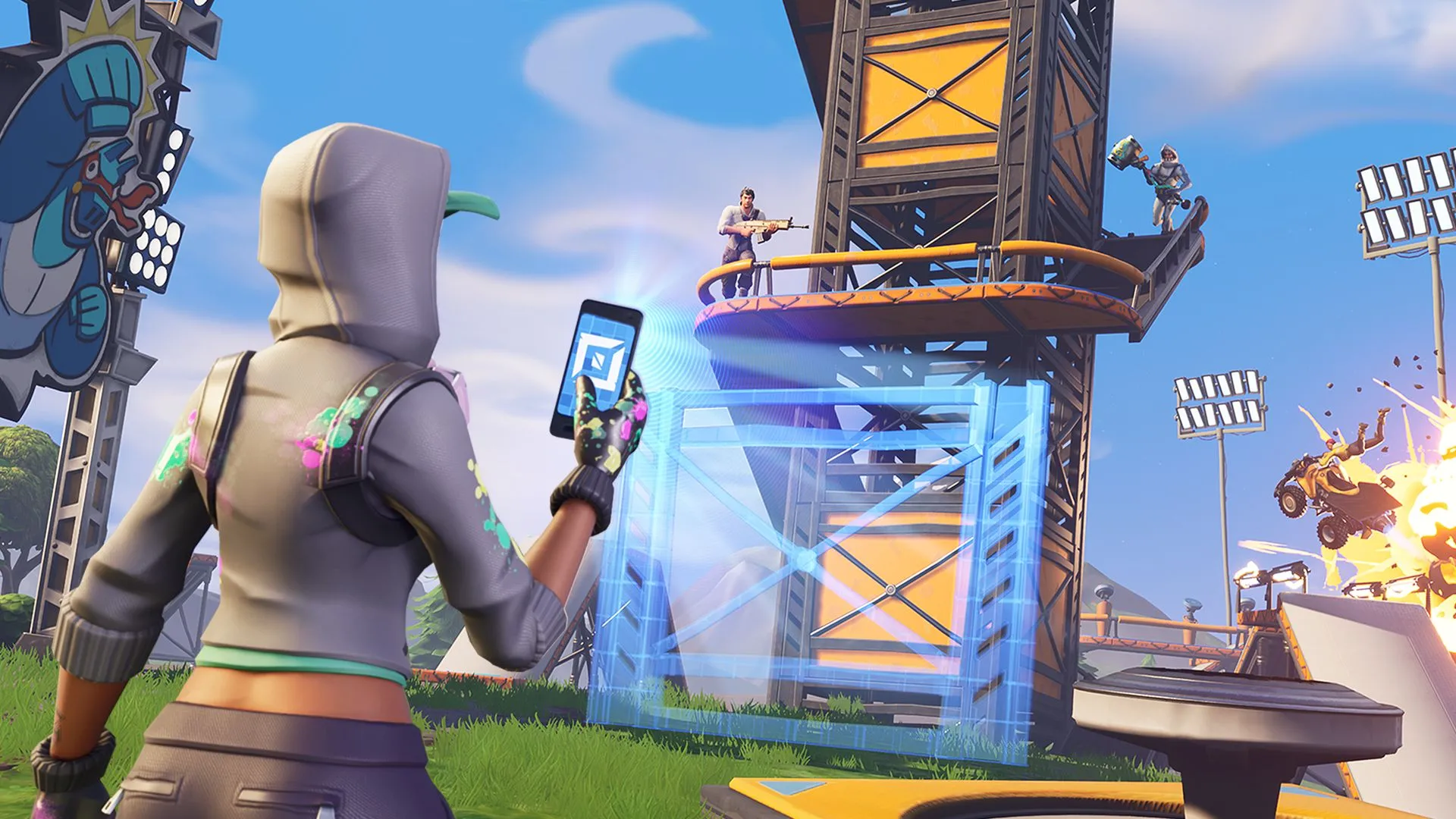 Người chơi Fortnite nữ sử dụng công cụ sáng tạo trong chế độ Creative, biểu thị ảnh hưởng của nội dung do người dùng tạo (UGC)