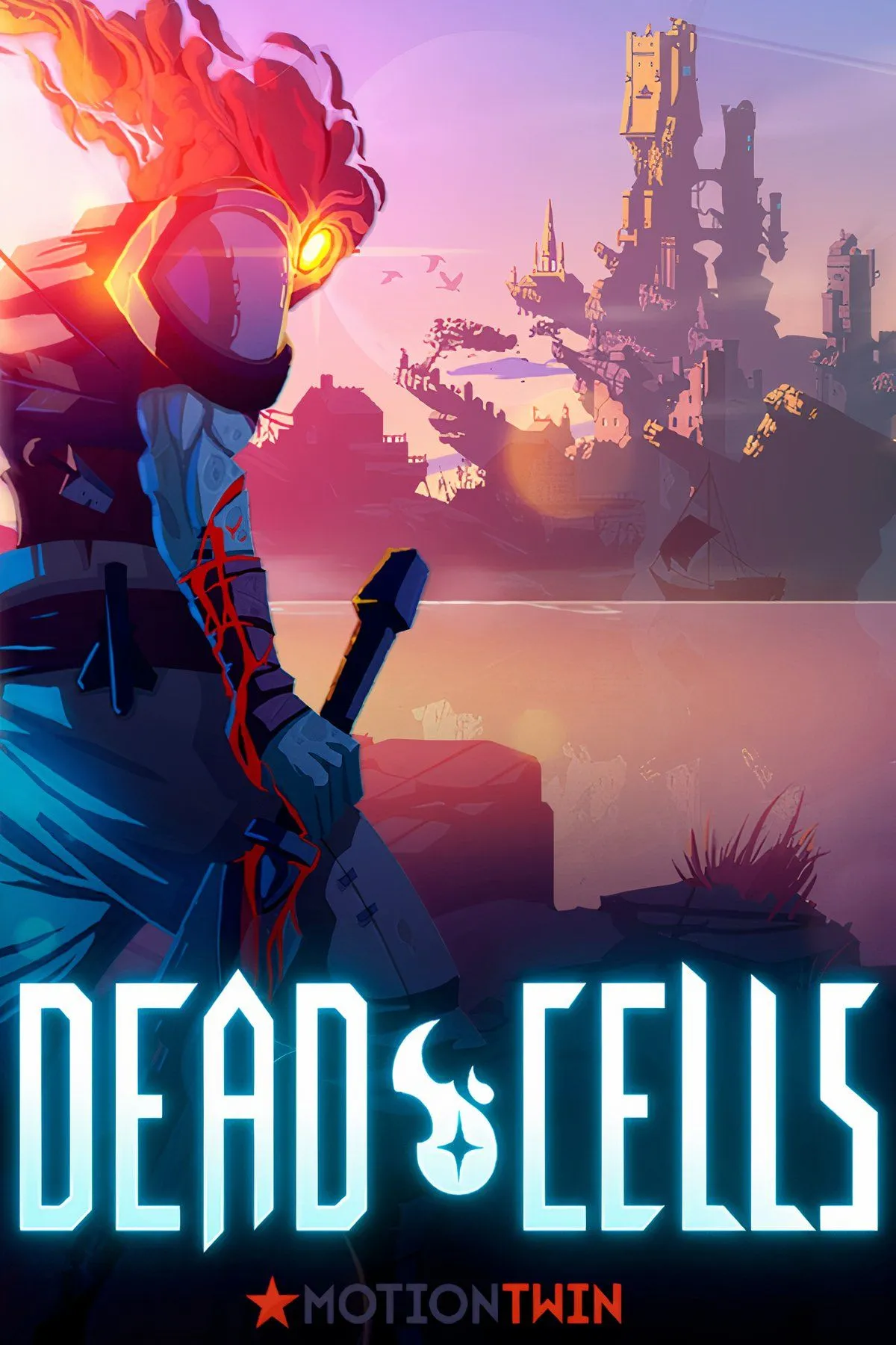 Nhân vật chính của Dead Cells, một chiến binh không đầu, đang chiến đấu với nhiều kẻ thù trong một hầm ngục 2D đầy màu sắc và hành động