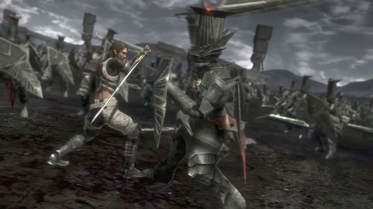 Nhân vật Kaim Argonar với thanh kiếm phát sáng trong một trận chiến theo lượt trong Lost Odyssey, minh họa cơ chế chiến đấu độc đáo