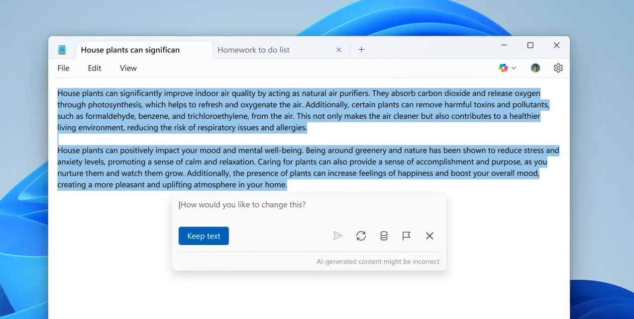 Notepad với tính năng AI Write giúp soạn thảo văn bản