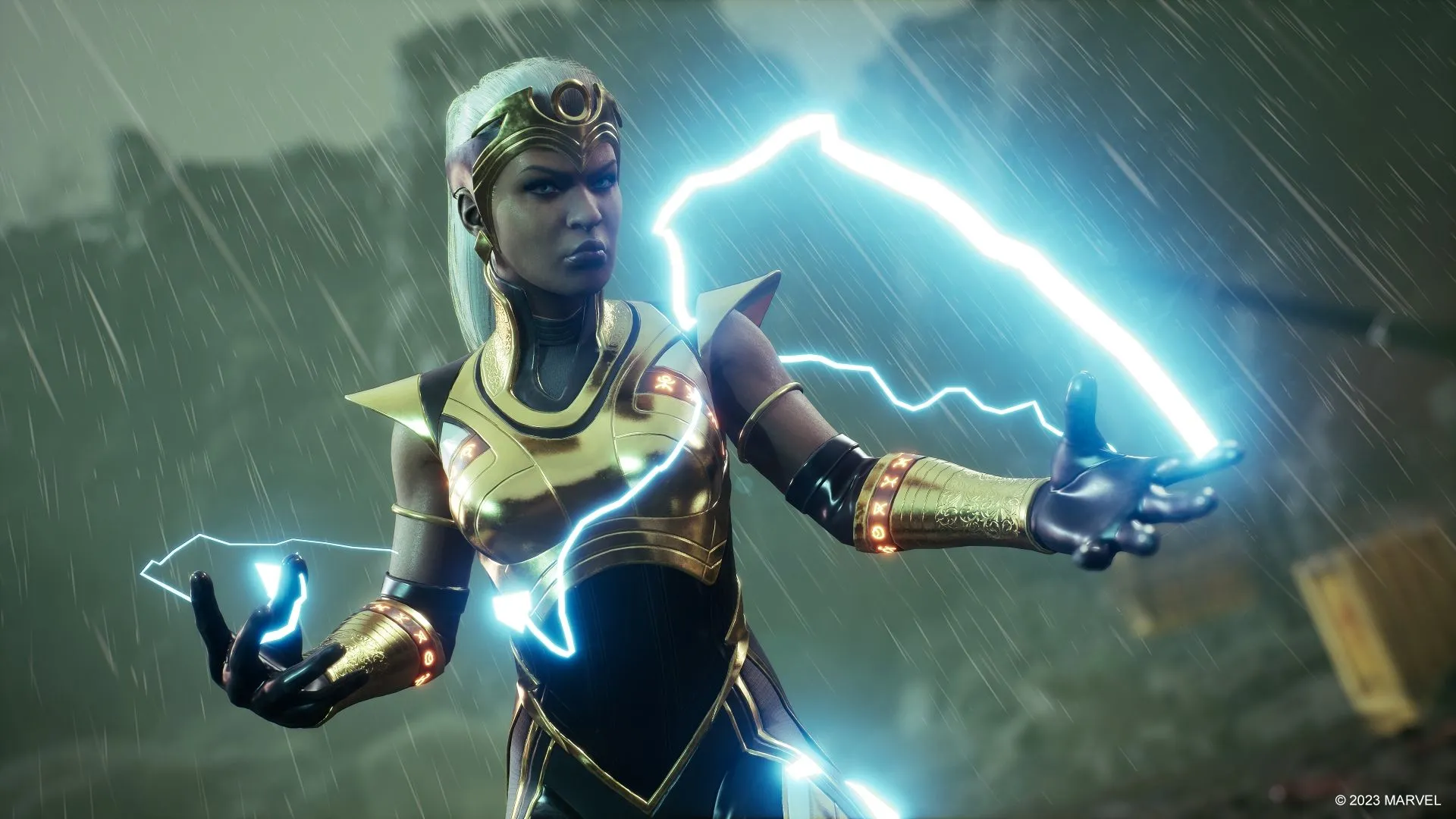 Nữ anh hùng Storm sử dụng sức mạnh đột biến của mình trong Marvel's Midnight Suns.