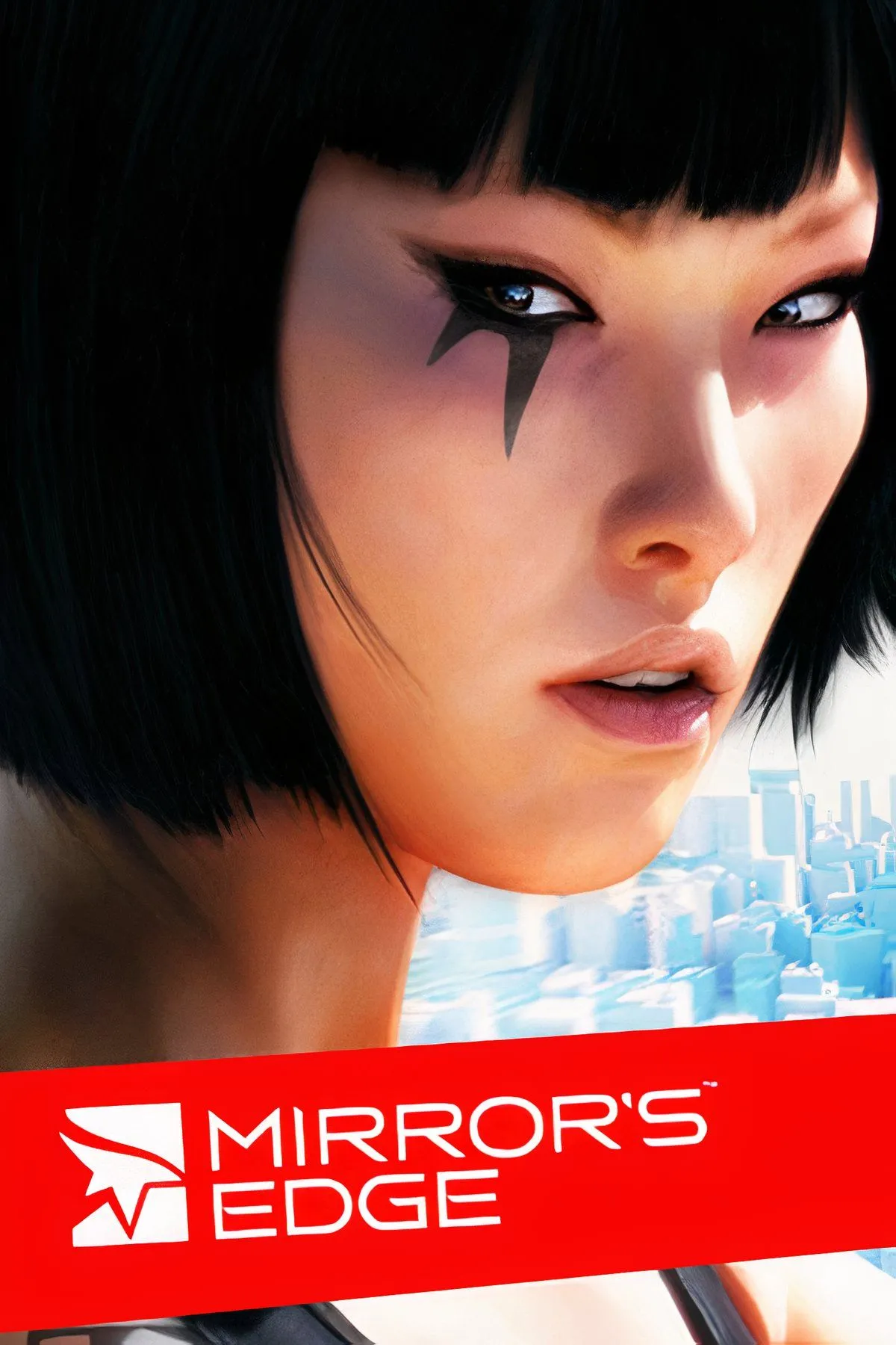 Nữ chính Faith Connors chạy parkour trên nóc các tòa nhà trắng sáng trong Mirror's Edge