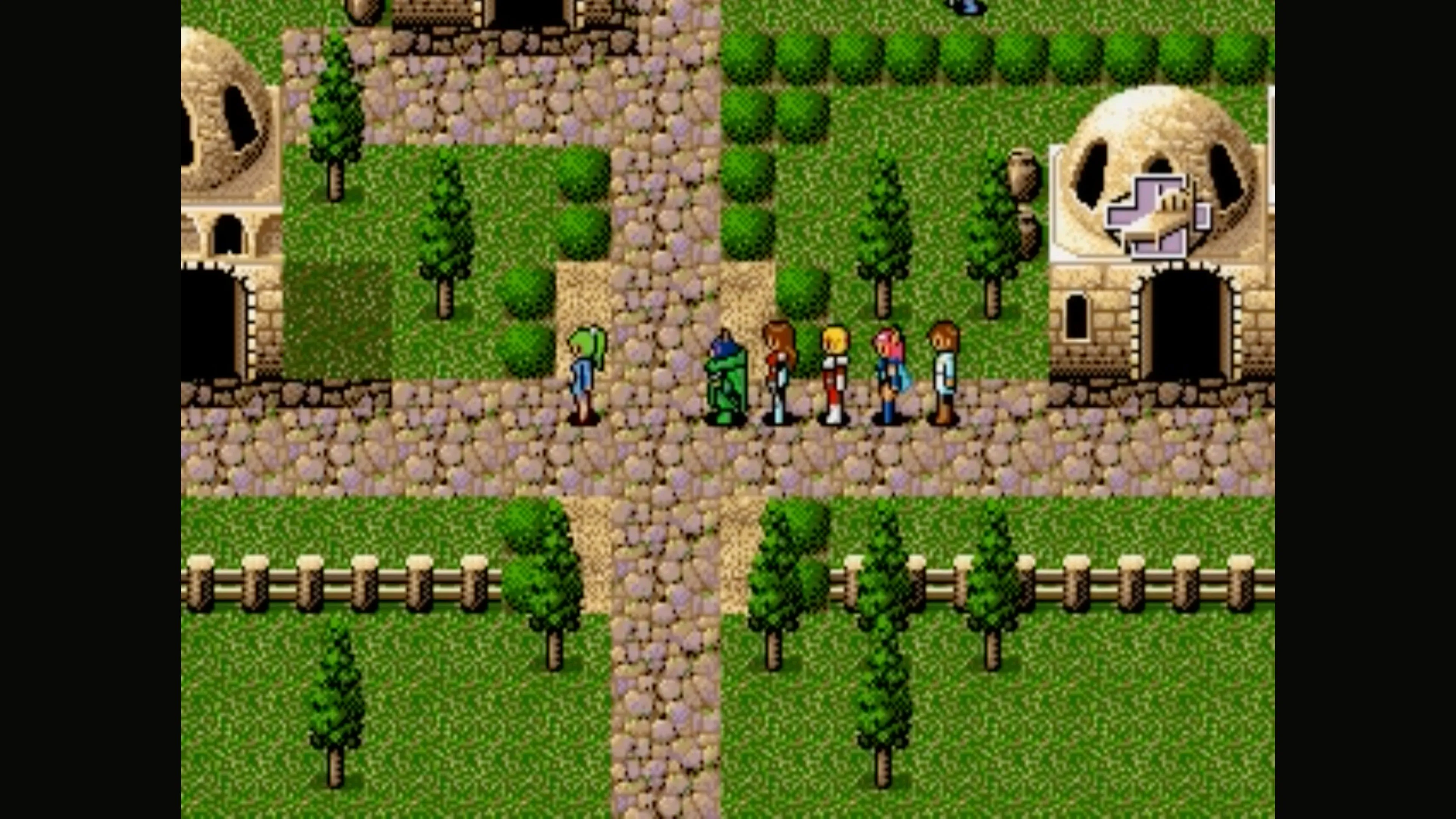 Phantasy Star IV: Một cảnh chiến đấu theo lượt với các nhân vật và quái vật pixel art chi tiết