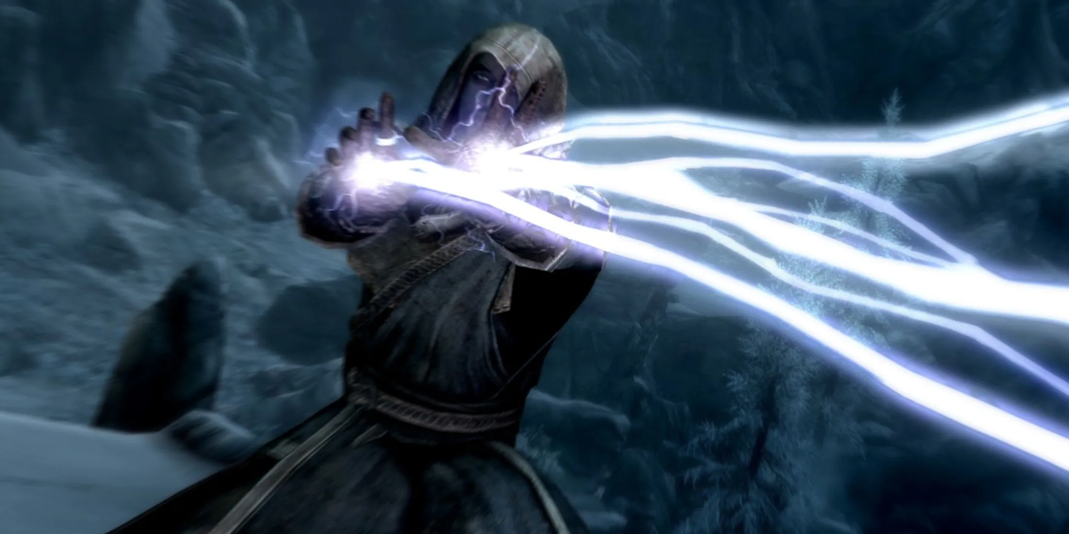 Pháp sư sử dụng phép thuật trong một trận chiến hoành tráng ở Skyrim
