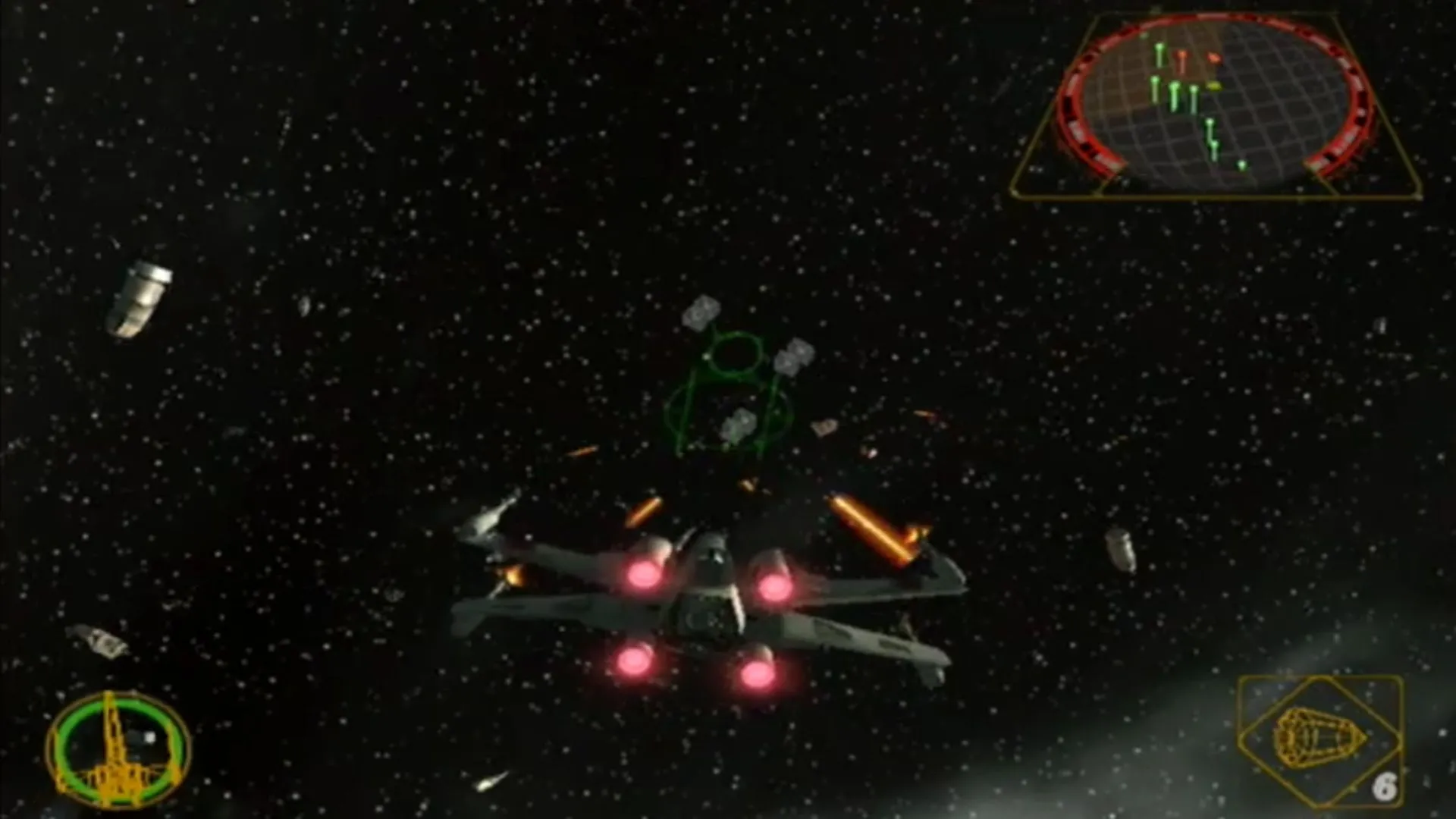 Phi thuyền X-Wing và TIE Fighters trong trận chiến không gian của Star Wars Rogue Squadron II: Rogue Leader