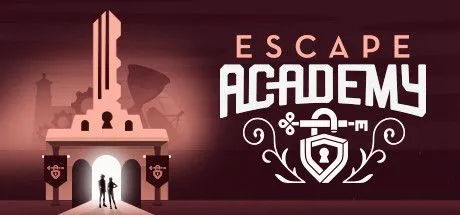Poster game Escape Academy với các nhân vật đang cố gắng giải mã một câu đố trong phòng thoát hiểm.