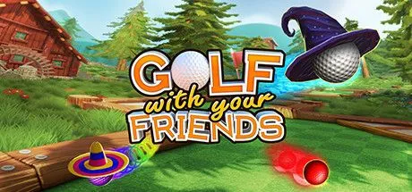 Poster game Golf With Your Friends với sân golf mini đầy chướng ngại vật và nhiều quả bóng màu sắc.