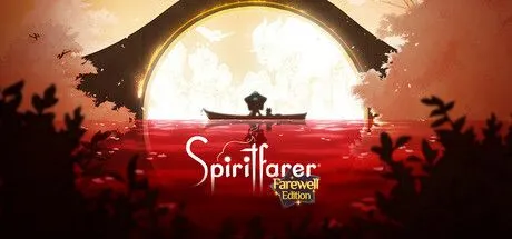 Poster game Spiritfarer với nhân vật Stella và mèo Daffodil trên chiếc thuyền chở linh hồn.