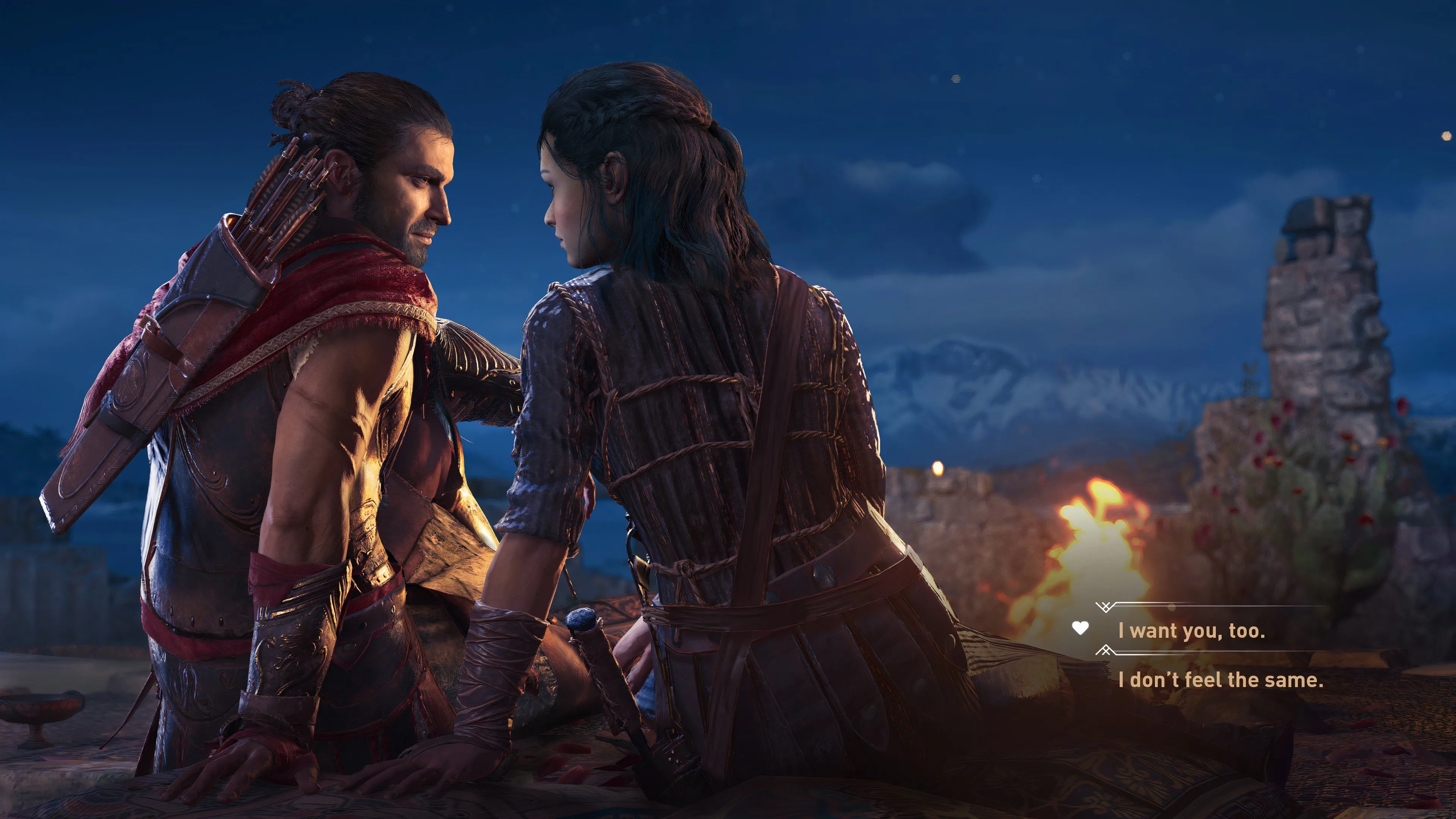 Quyết định lãng mạn trong Assassin's Creed Odyssey, thể hiện tính năng lựa chọn cốt truyện