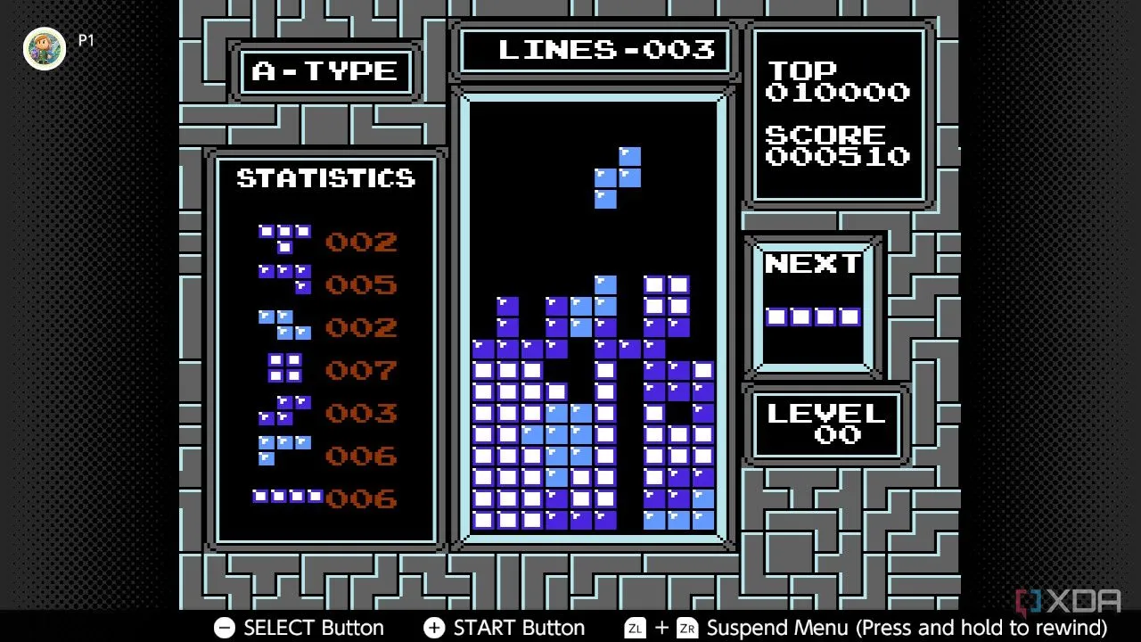 Screenshot of Tetris for the NES on the Nintendo Switch Online service