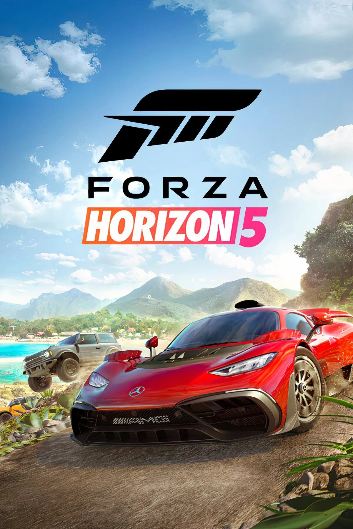 Siêu xe di chuyển trên cung đường tuyệt đẹp trong Forza Horizon 5, thể hiện trải nghiệm đua xe thế giới mở.