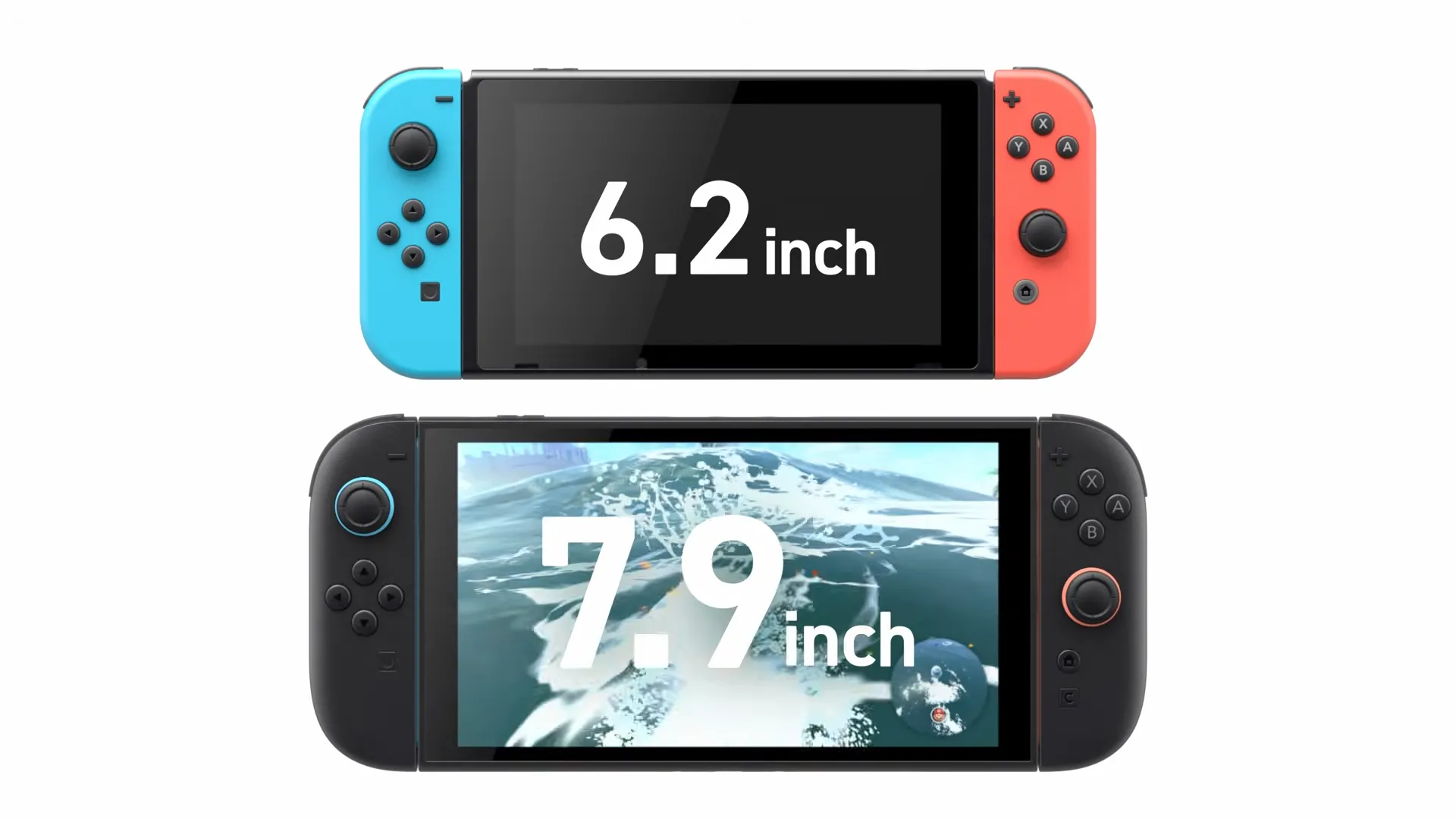 So sánh kích thước màn hình LCD lớn hơn của Nintendo Switch 2 với Switch đời đầu