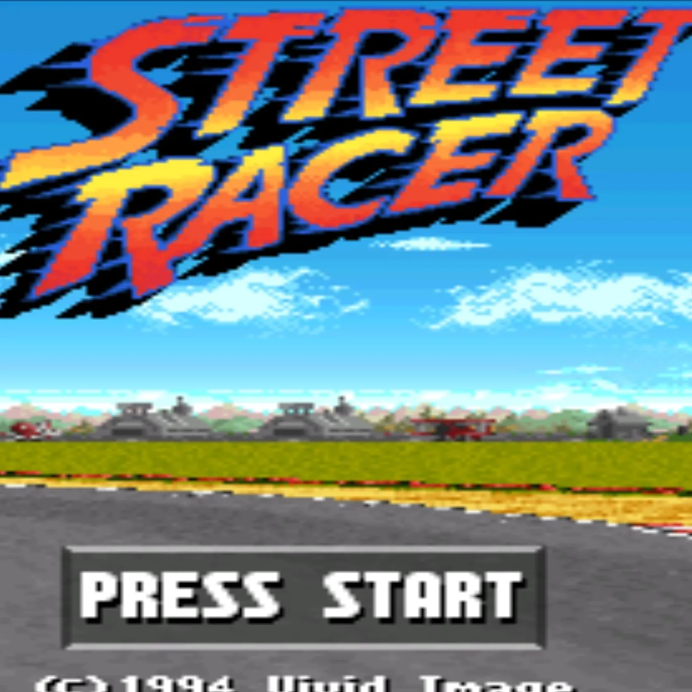 Street Racer SNES: Bìa game với các xe đua hoạt hình và nhân vật đang thi đấu, thể hiện phong cách đua xe hỗn loạn và đối kháng.