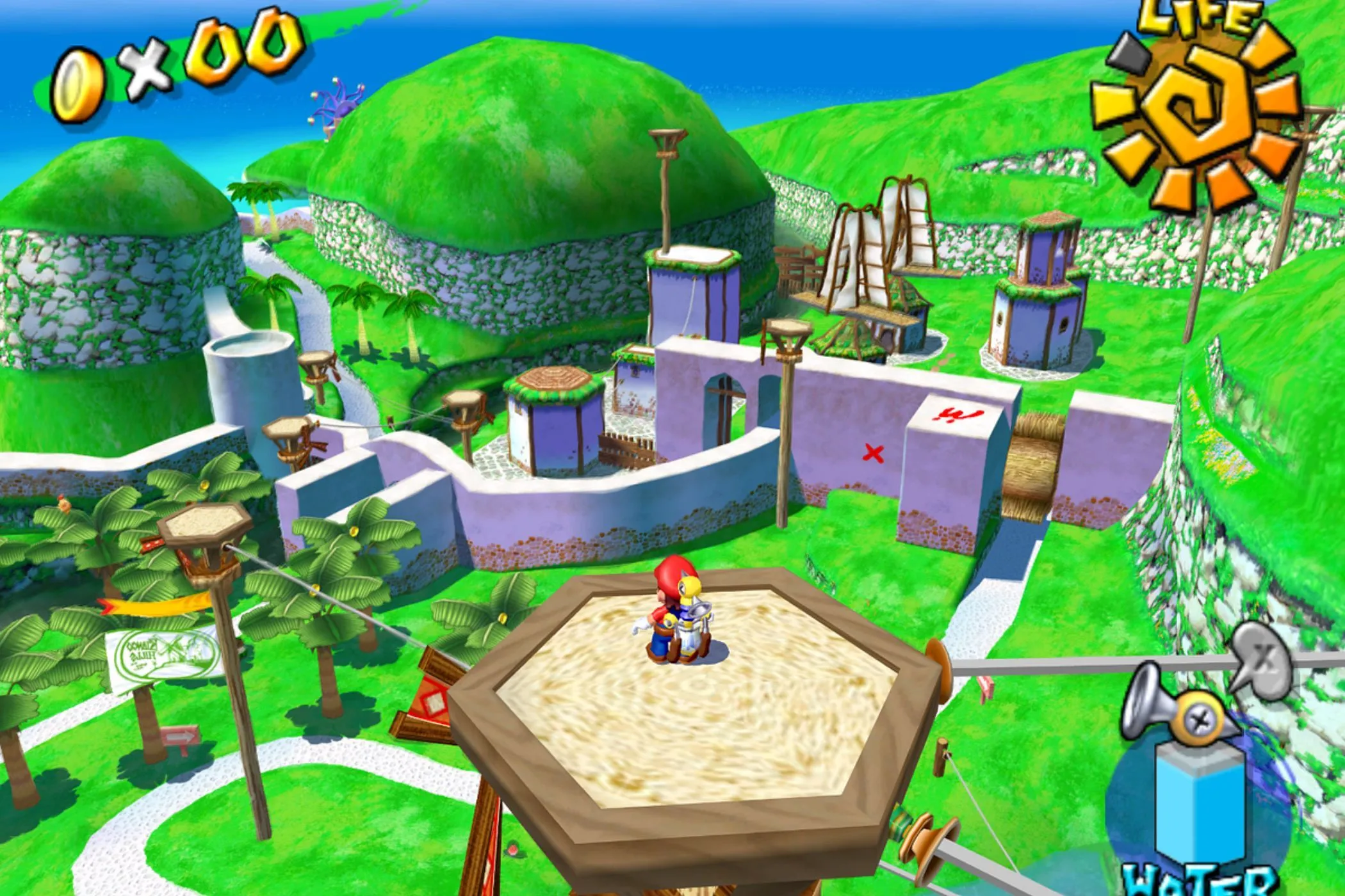 Super Mario Sunshine, Mario dùng FLUDD trên tháp ở Đảo Delfino