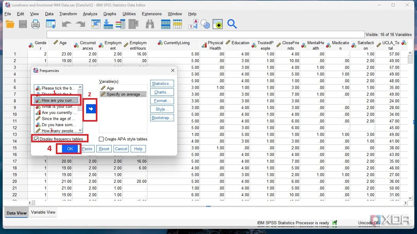 Tạo bảng tần số (Frequency Table) từ các biến đã chọn trong SPSS