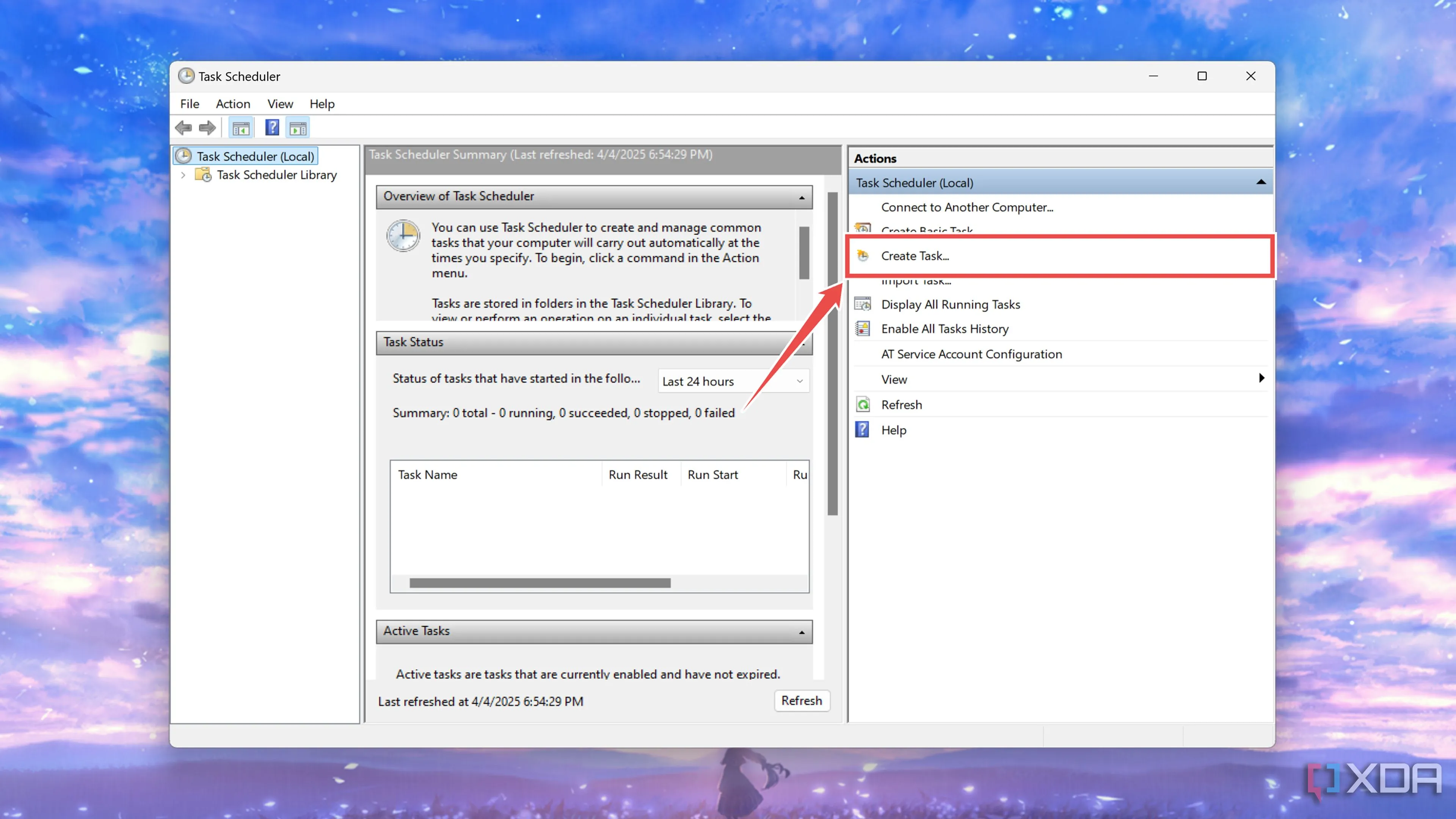 Tạo một tác vụ mới (Create Task) trong Task Scheduler.