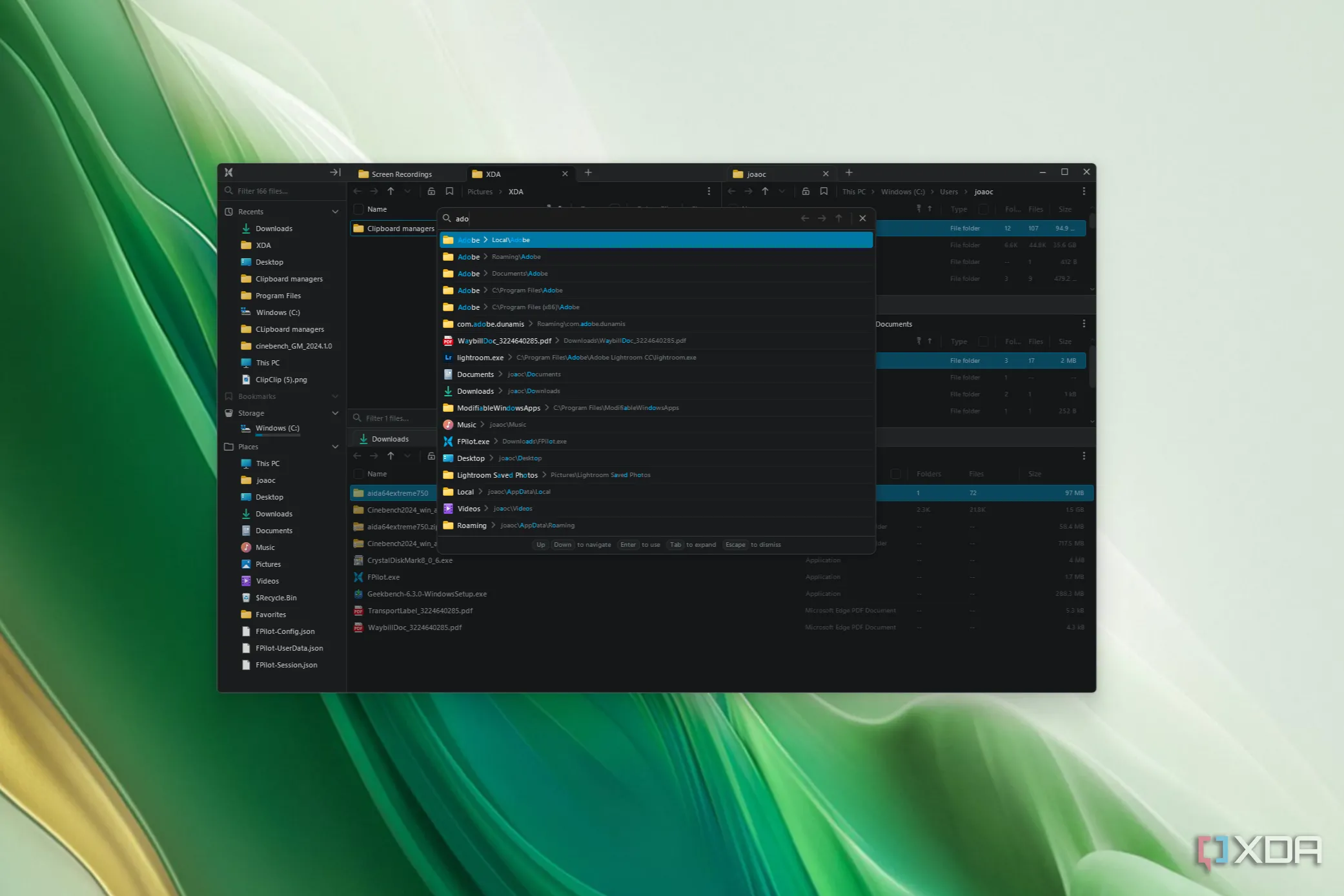 Thanh tìm kiếm Go To trong File Pilot trên Windows, cho phép điều hướng nhanh đến thư mục bất kỳ.