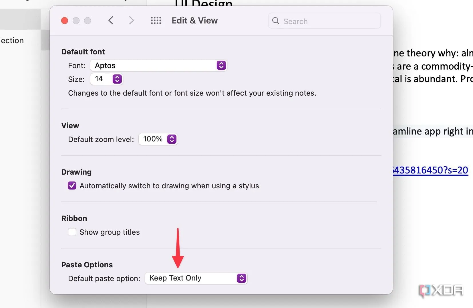 Thay đổi tùy chọn dán mặc định trong OneNote cho Mac thành 'Chỉ giữ văn bản'