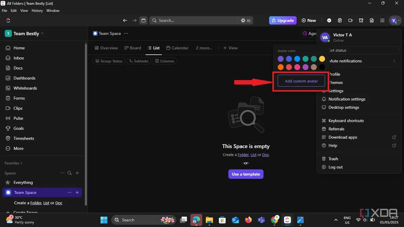 Thêm ảnh đại diện để cá nhân hóa hồ sơ ClickUp của bạn