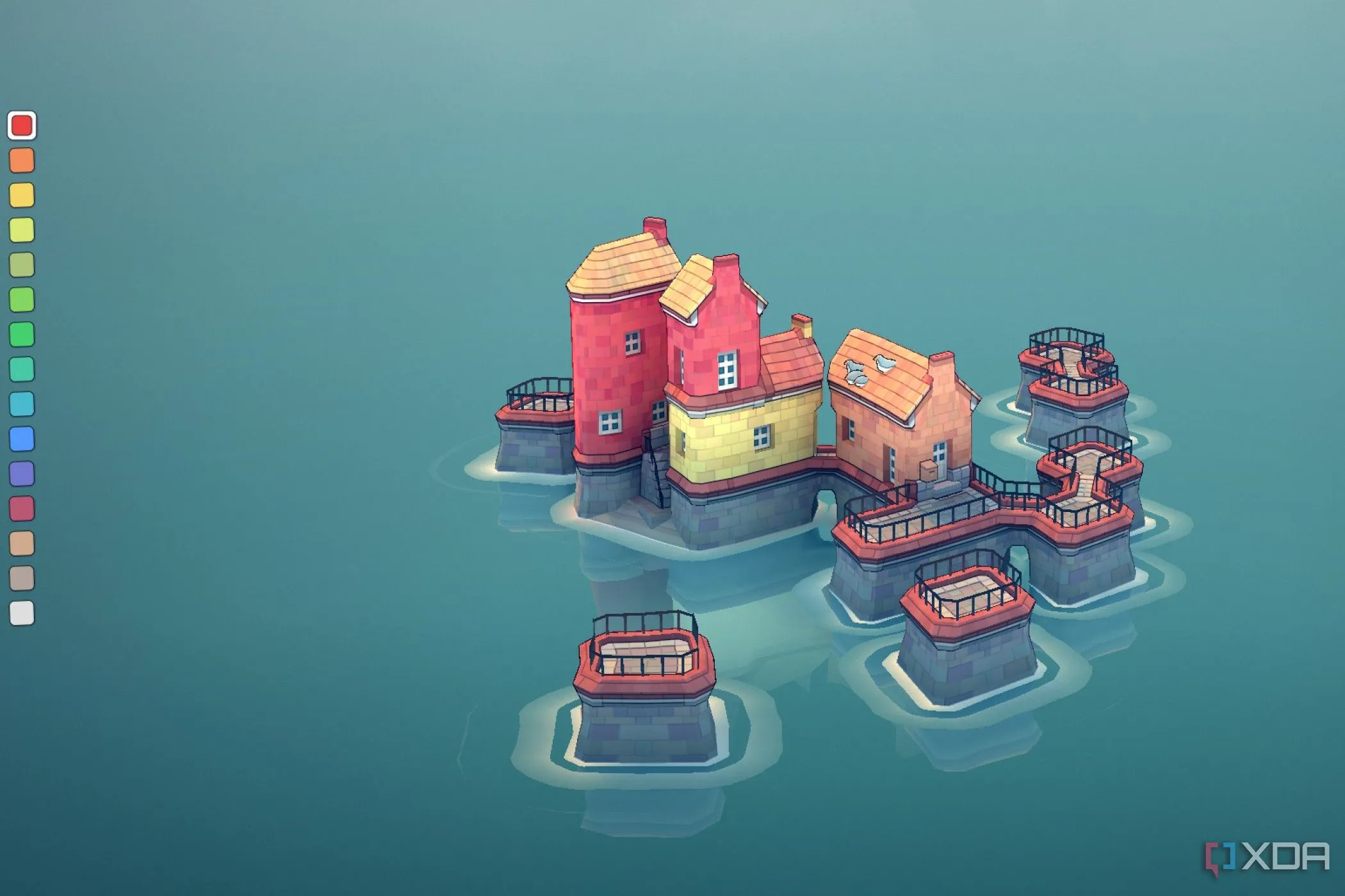 Thị trấn đầy màu sắc được xây dựng trên mặt nước trong game Townscaper