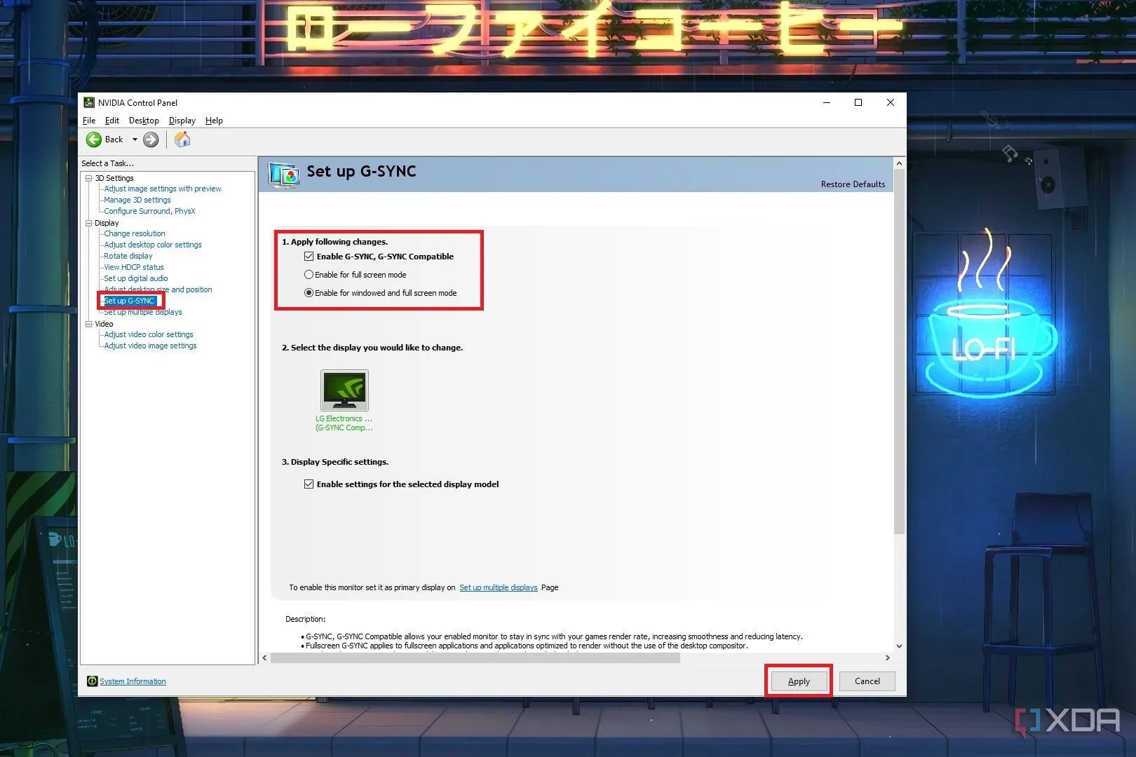 Thiết lập G-SYNC trong phần Hiển thị của Nvidia Control Panel