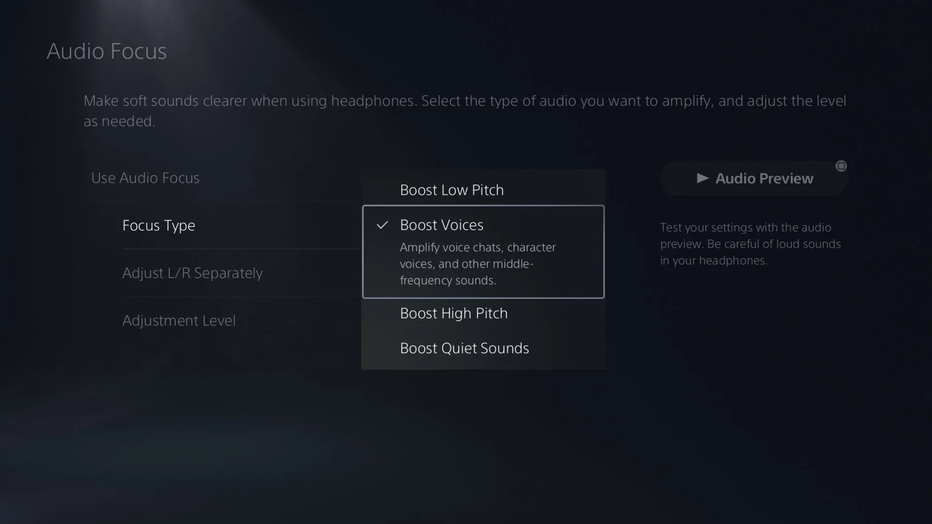 Thiết lập tính năng Audio Focus trên PlayStation 5