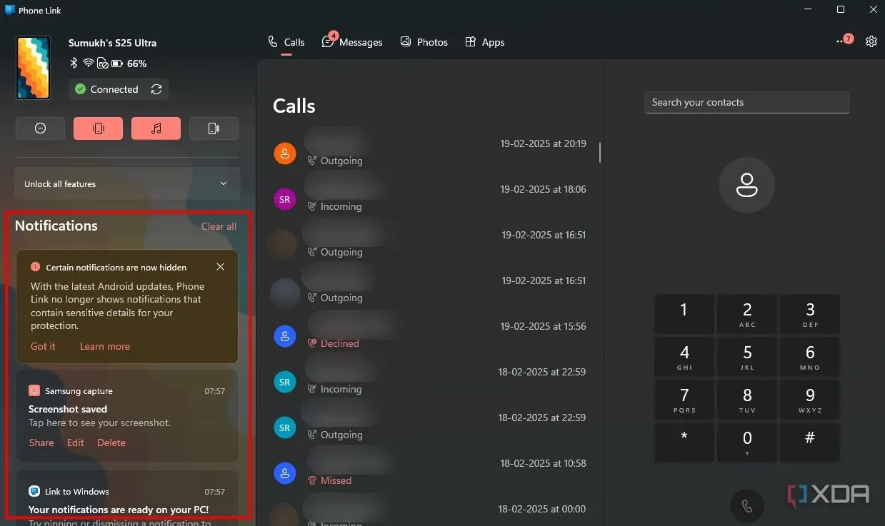 Thông báo điện thoại được hiển thị trên máy tính qua Microsoft Phone Link