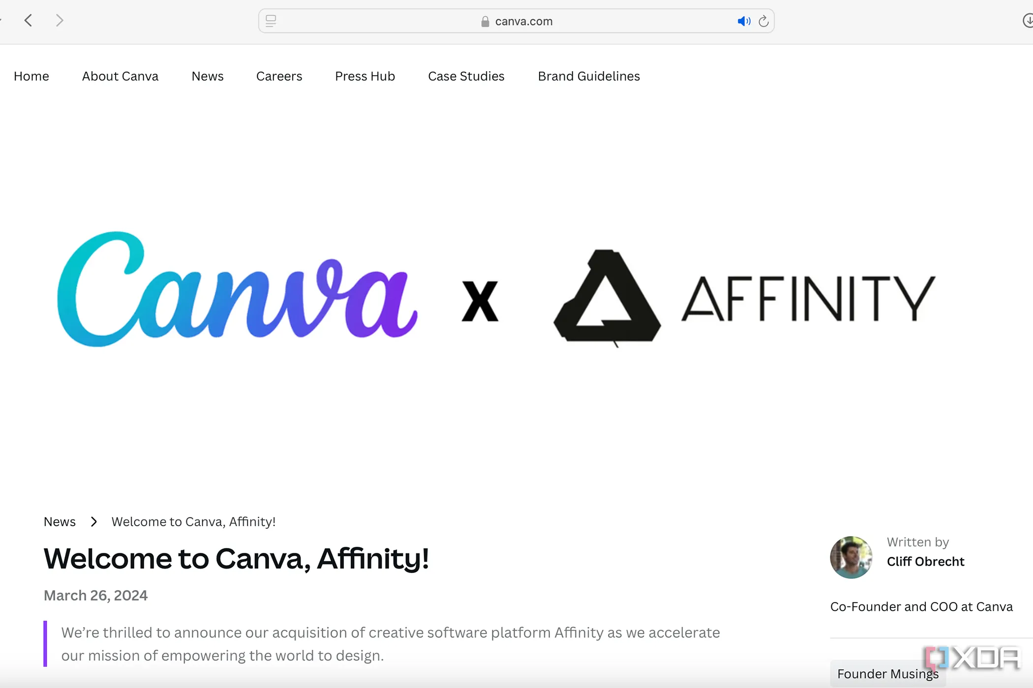 Thông báo về việc Canva mua lại Serif Affinity, một sự kiện quan trọng trong ngành phần mềm sáng tạo