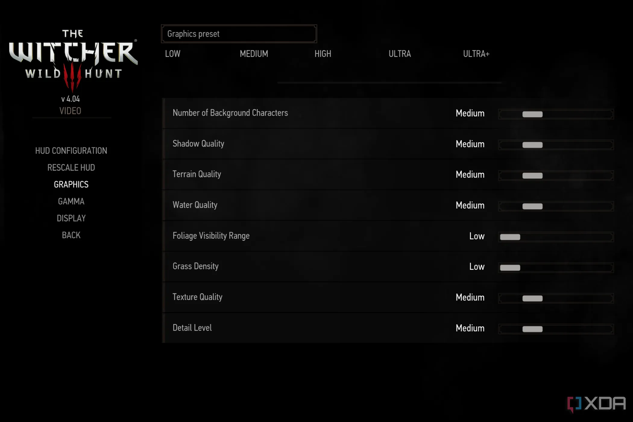 Thực hiện giảm cài đặt đồ họa trong game Witcher 3 để kiểm tra hiệu suất CPU.