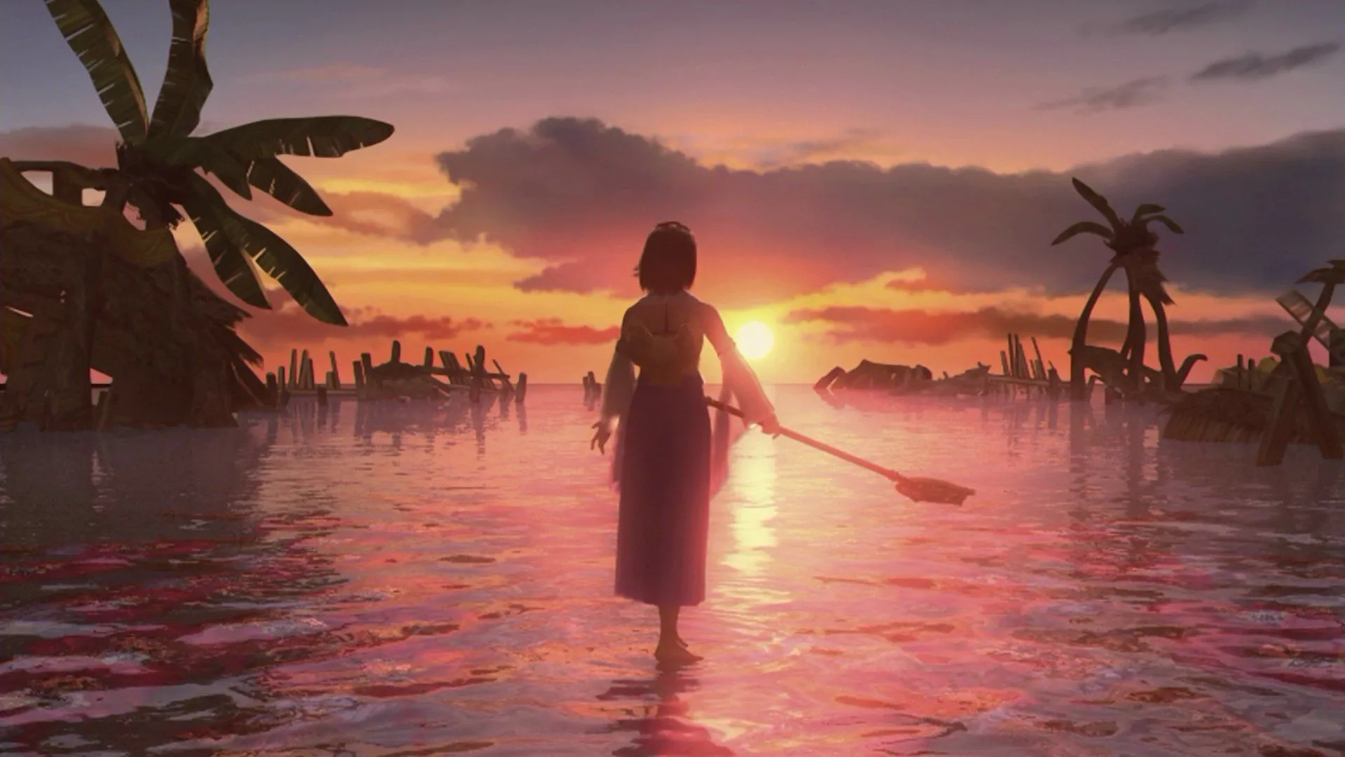 Tidus trong một khu vực nhiệt đới của thế giới Spira trong Final Fantasy X