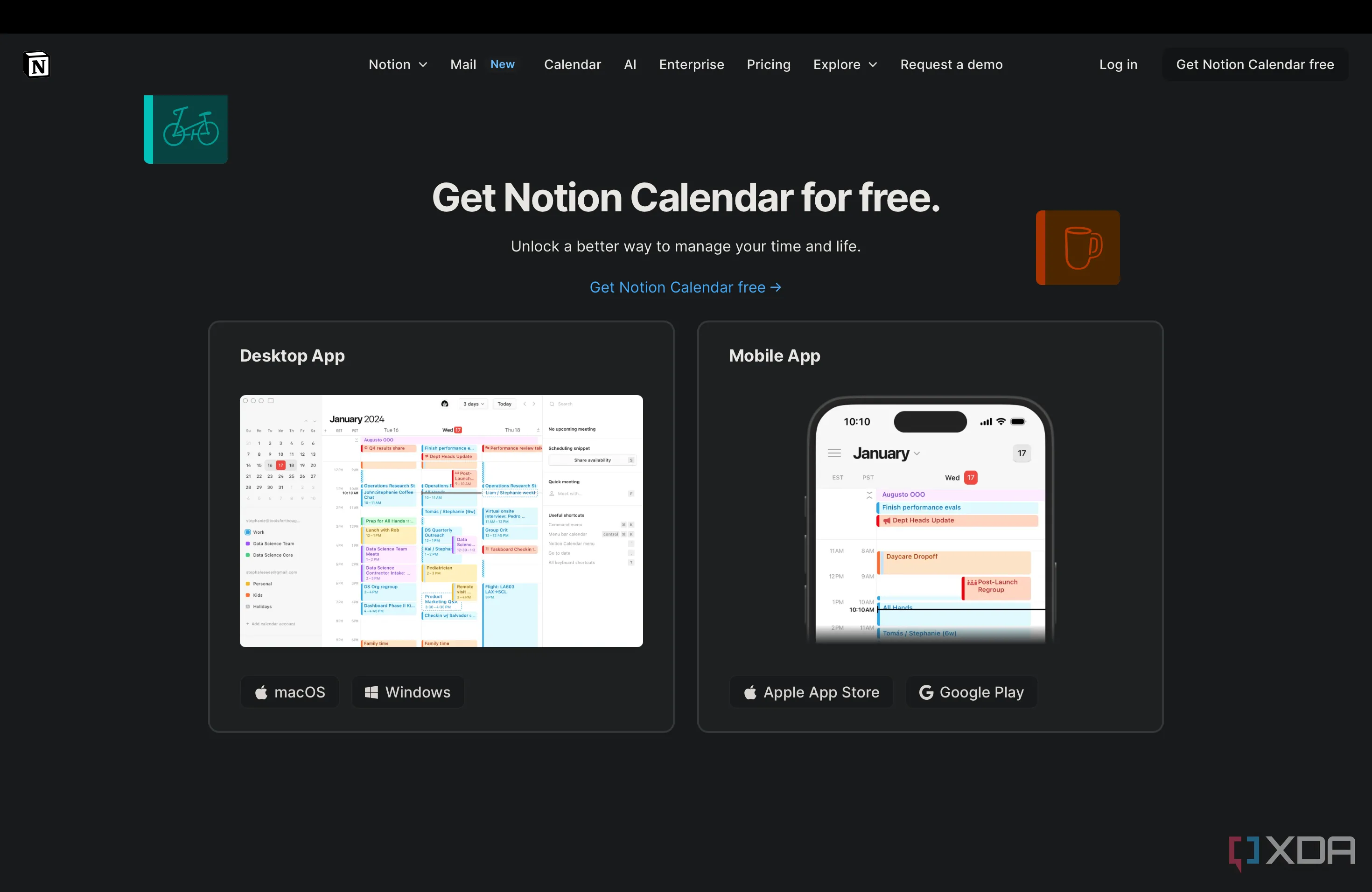 Tính năng lịch trên thanh Menu của Notion Calendar hiển thị các sự kiện sắp tới