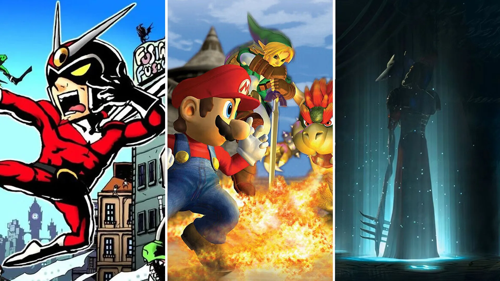 Tổng hợp các hộp đĩa game GameCube, tượng trưng cho những tựa game tiềm năng trên dịch vụ Nintendo Switch Online.