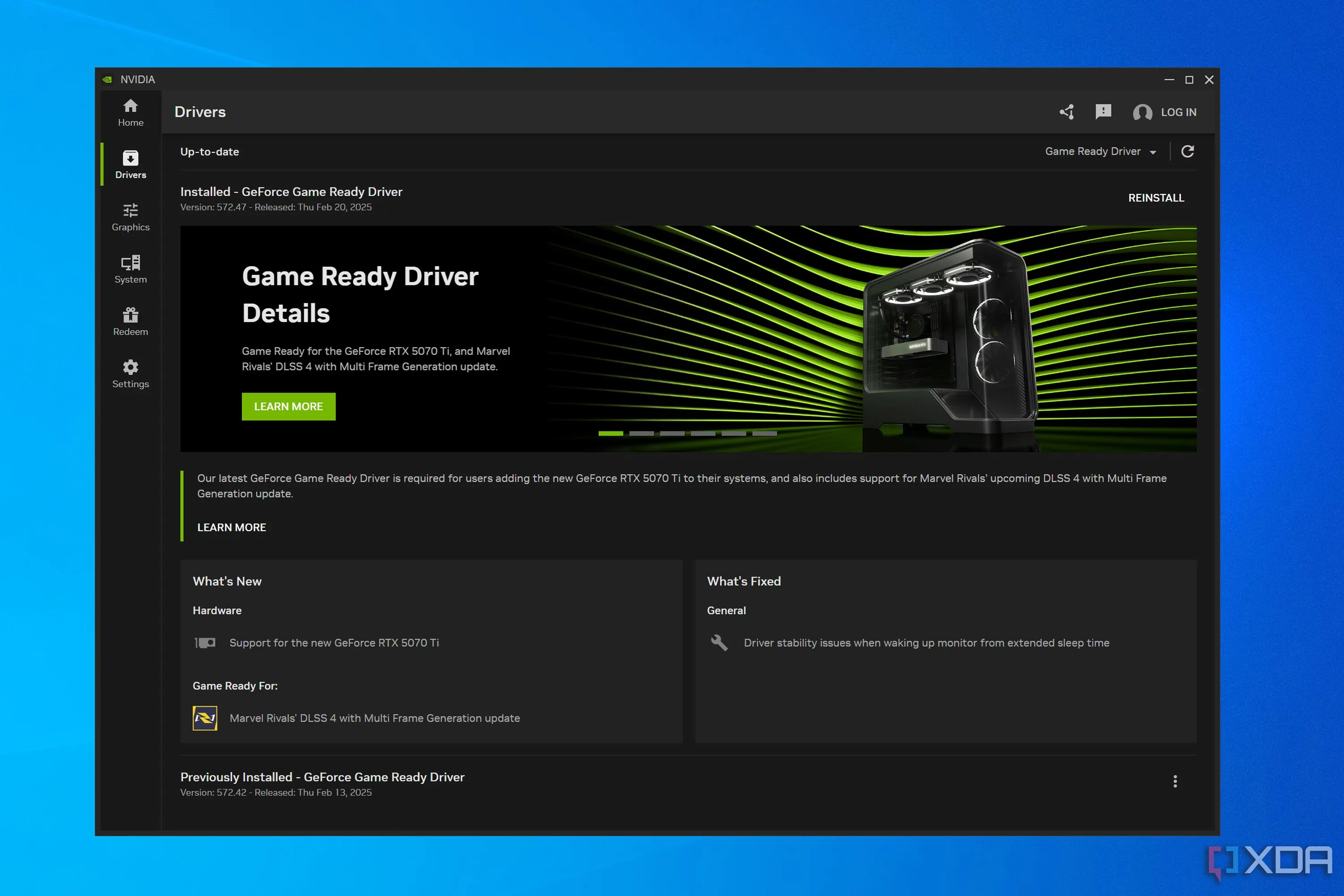 Trang cập nhật driver trong ứng dụng Nvidia, minh họa tầm quan trọng của driver ổn định cho card đồ họa