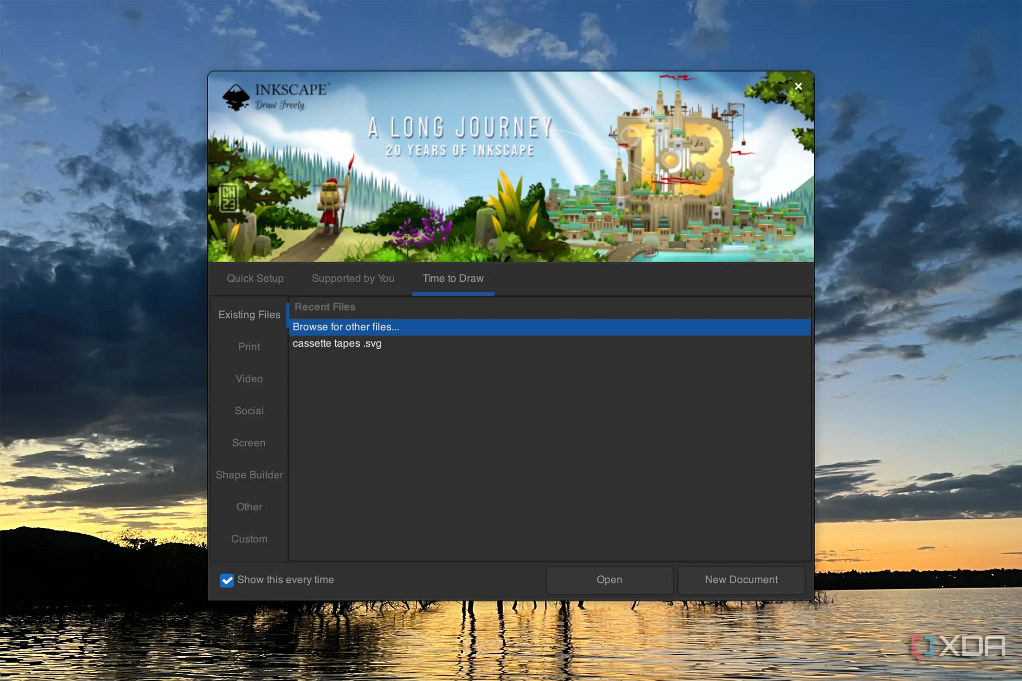 Trang chủ Inkscape mở hiển thị các tùy chọn nền tảng như Windows, Mac, Linux