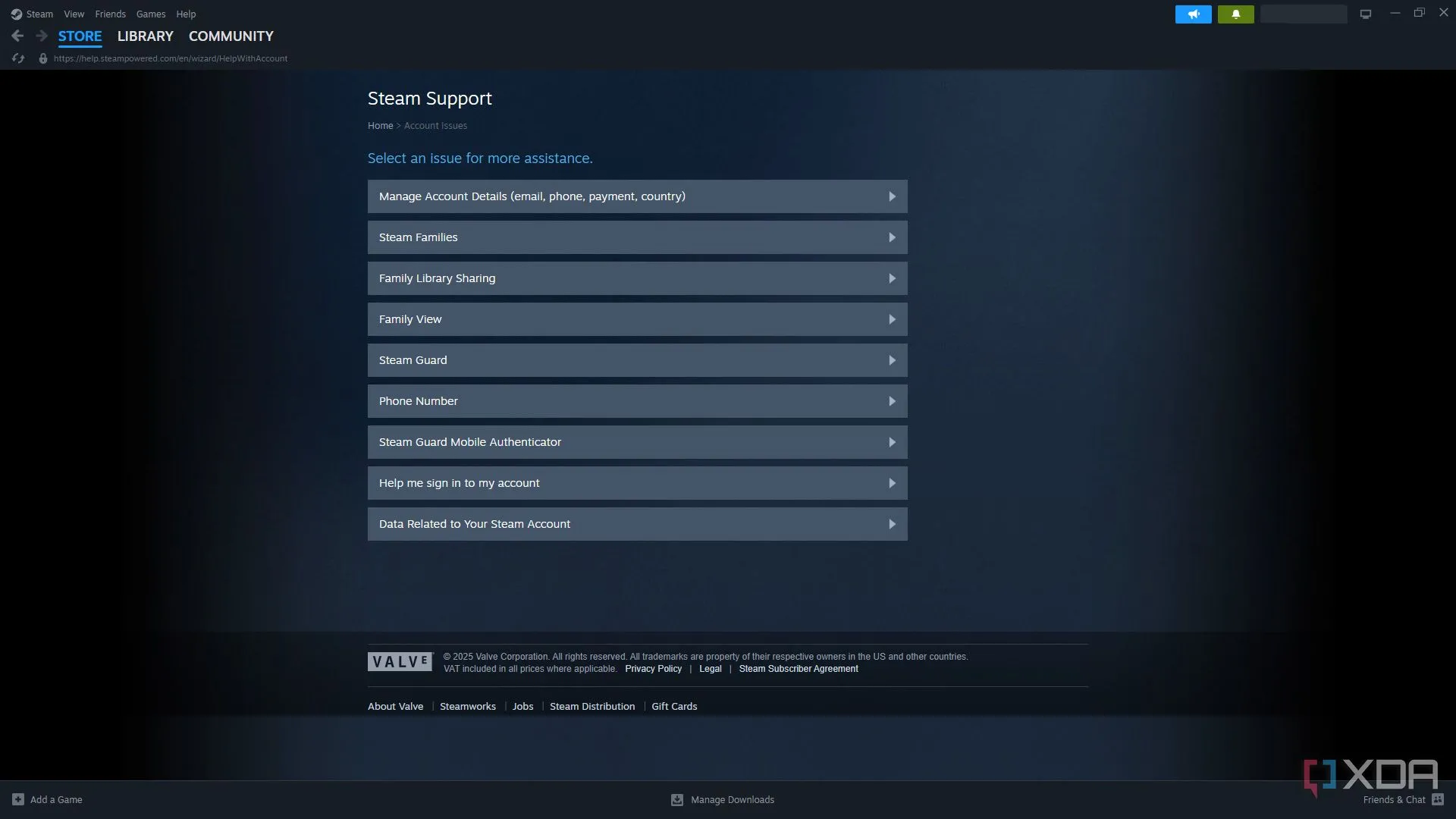 Trang hỗ trợ khách hàng của Steam, nơi game thủ tìm kiếm sự trợ giúp về các vấn đề tài khoản và hoàn tiền