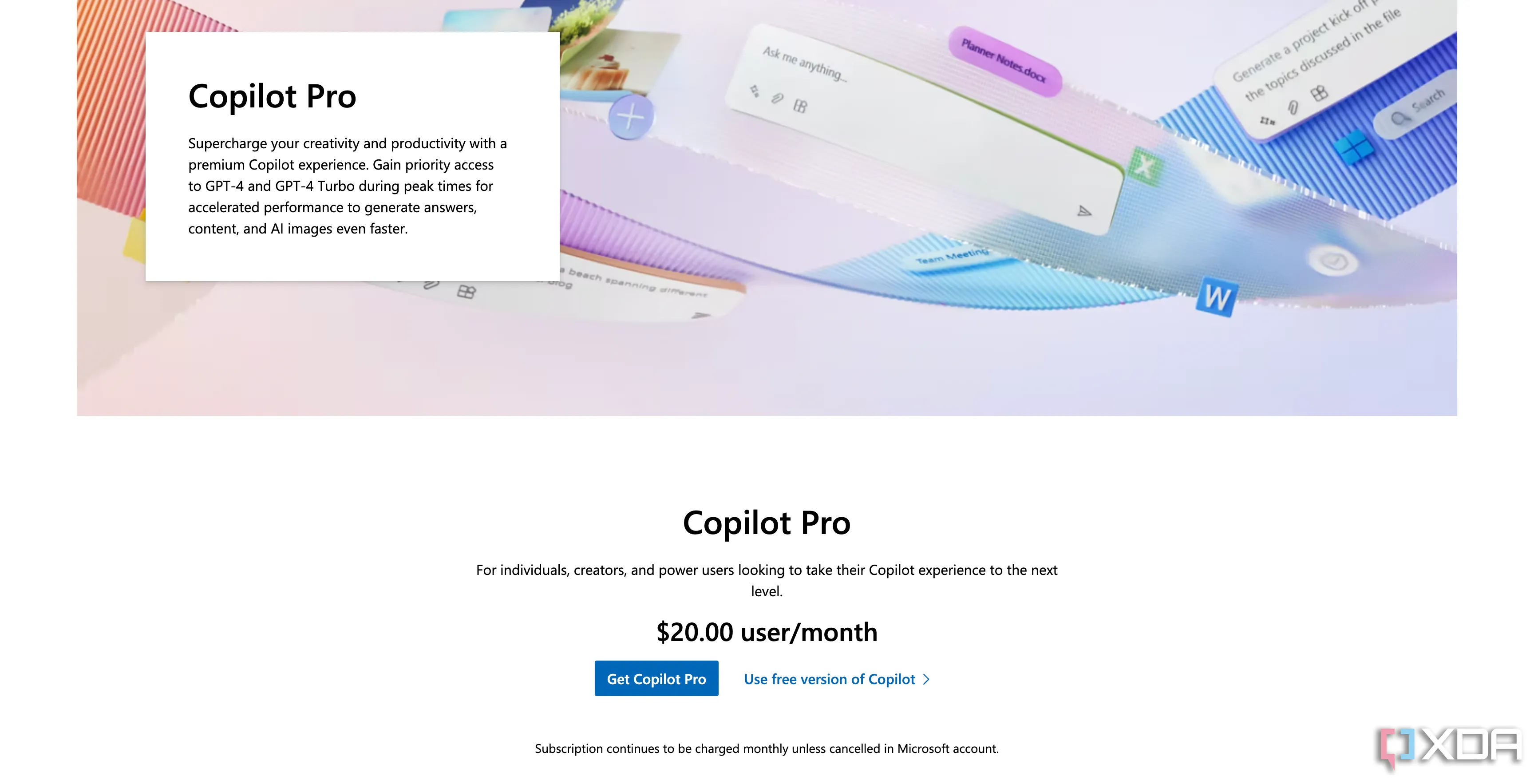 Trang mua Copilot Pro từ Microsoft với nút đăng ký