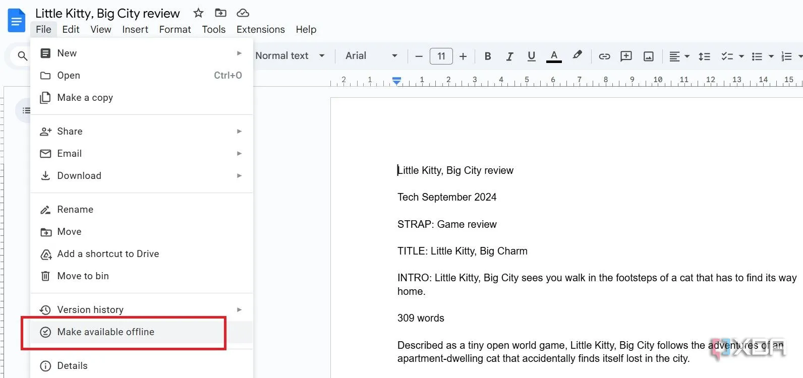 Tùy chọn &quot;Make available offline&quot; trong Google Docs, giúp làm việc ngoại tuyến khi không có internet