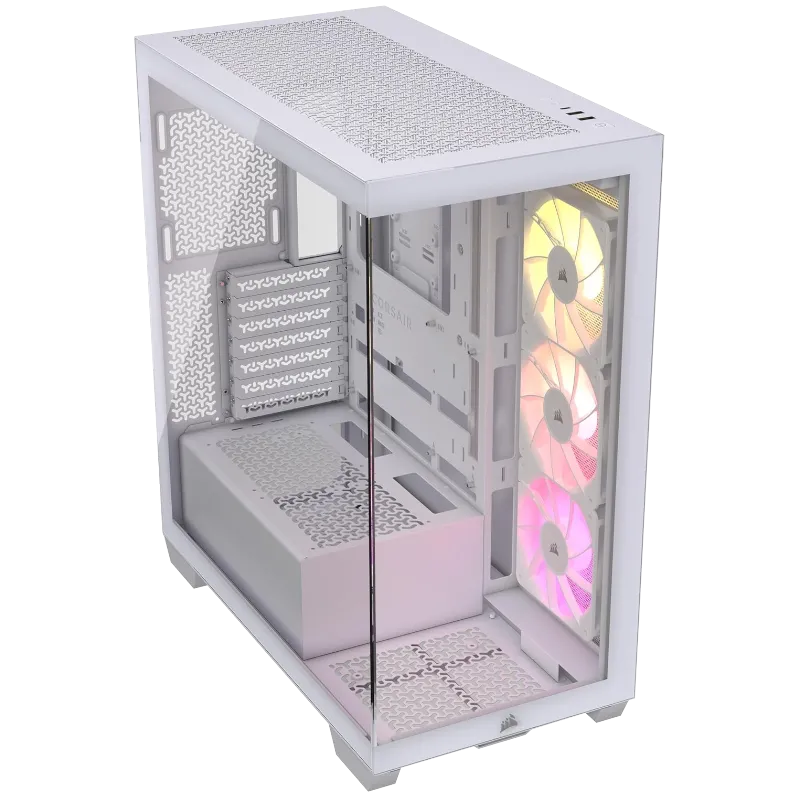 Vỏ case PC Corsair 3500X ARGB với thiết kế kính cường lực và khoang nguồn ẩn giúp quản lý cáp