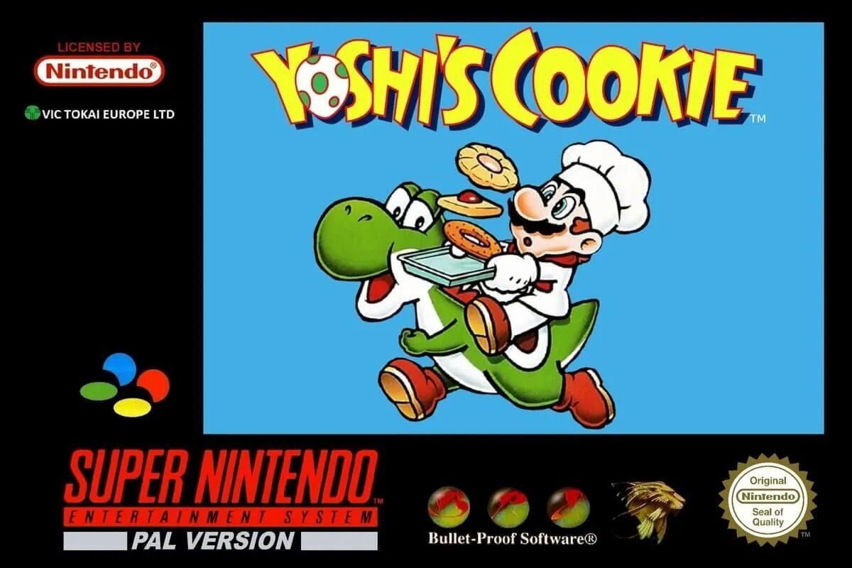 Vỏ hộp phiên bản PAL của game Yoshi's Cookie trên SNES