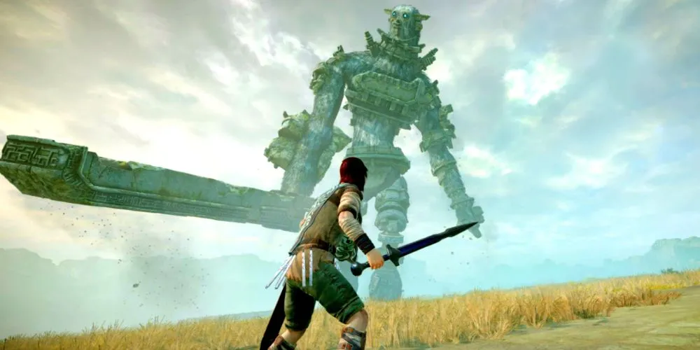 Wander chiến đấu với Colossus giữa cảnh quan tuyệt đẹp của Shadow of the Colossus