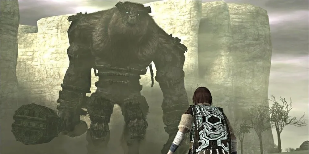 Wander đối đầu Colossus đầu tiên Valus trong Shadow of the Colossus
