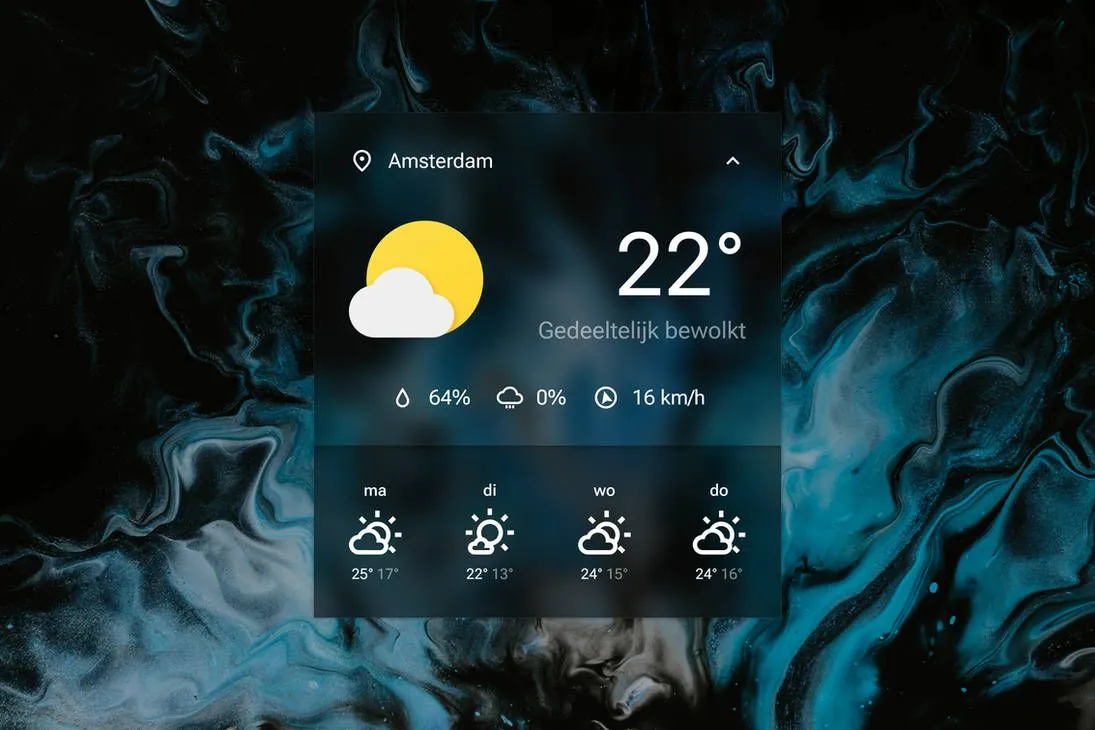 Widget thời tiết Sienna 2.0 Rainmeter với hiệu ứng kính mờ hiển thị dự báo