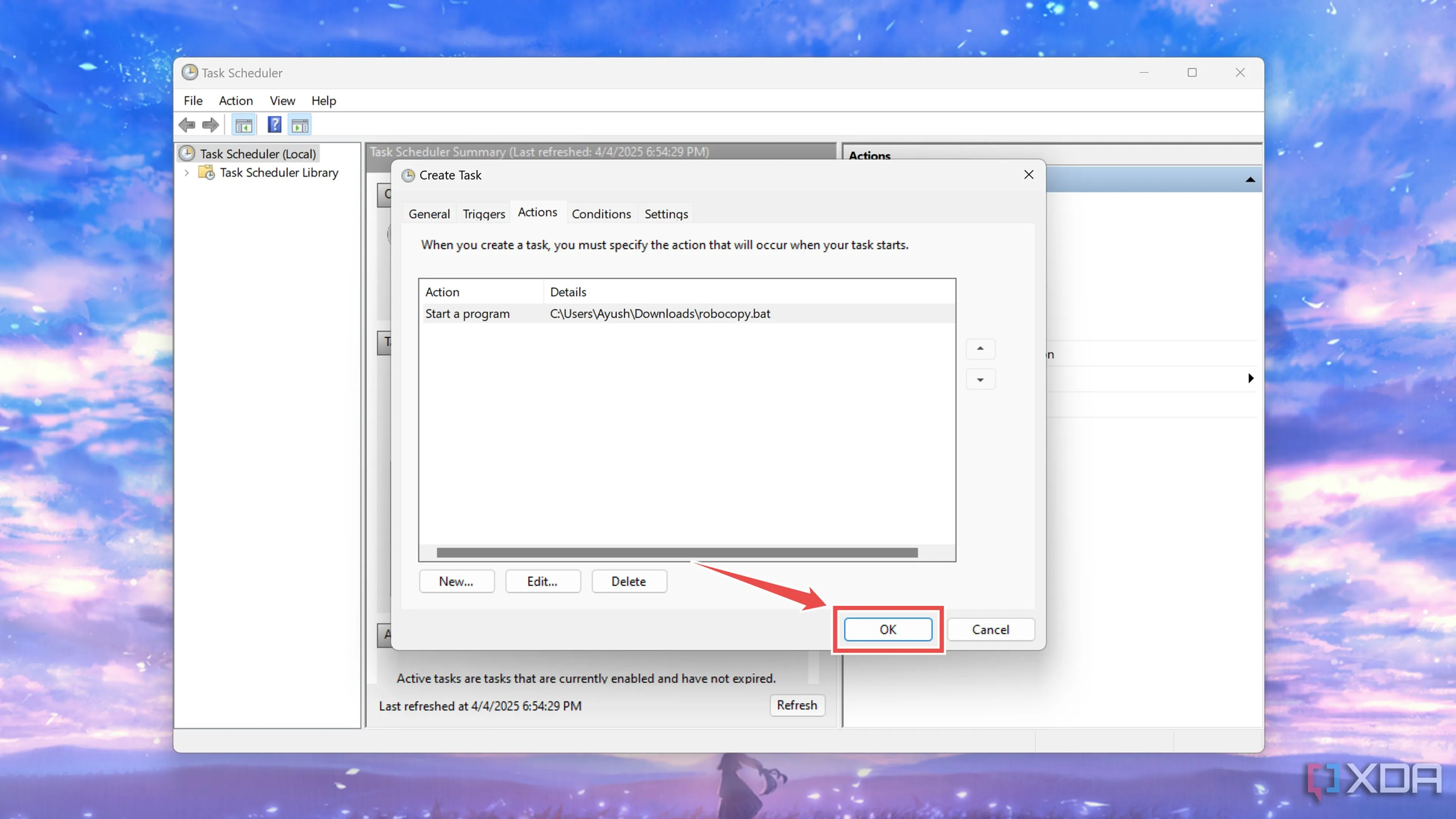 Xác nhận và lưu tác vụ sao lưu tự động trong Task Scheduler.