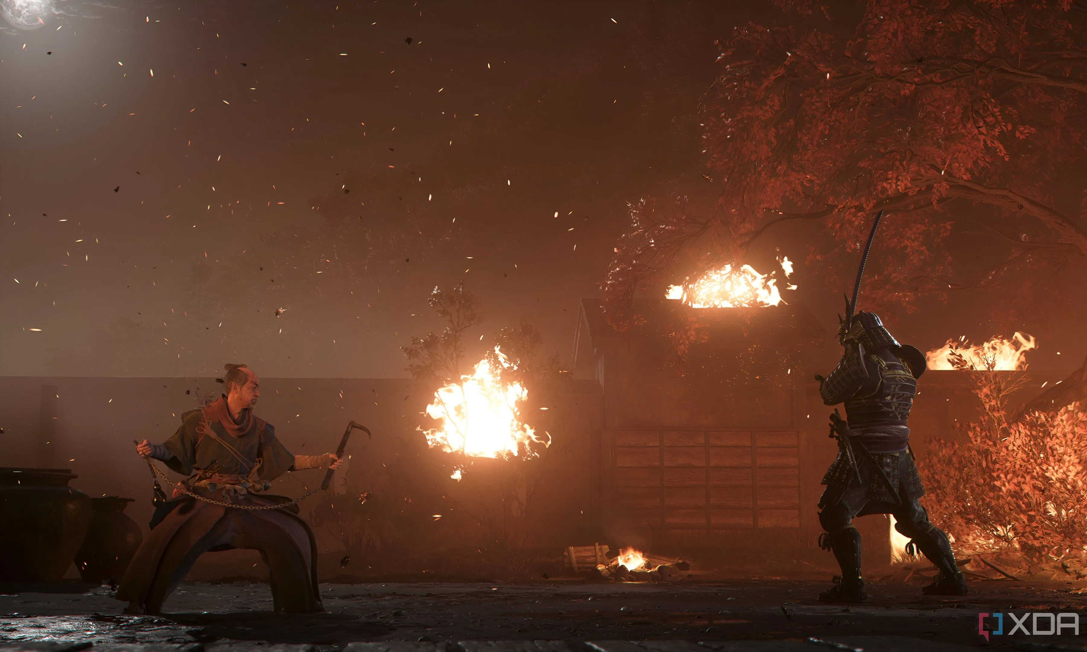 Yasuke chiến đấu dưới trời mưa trong Assassin's Creed Shadows, tận dụng thời tiết làm lợi thế